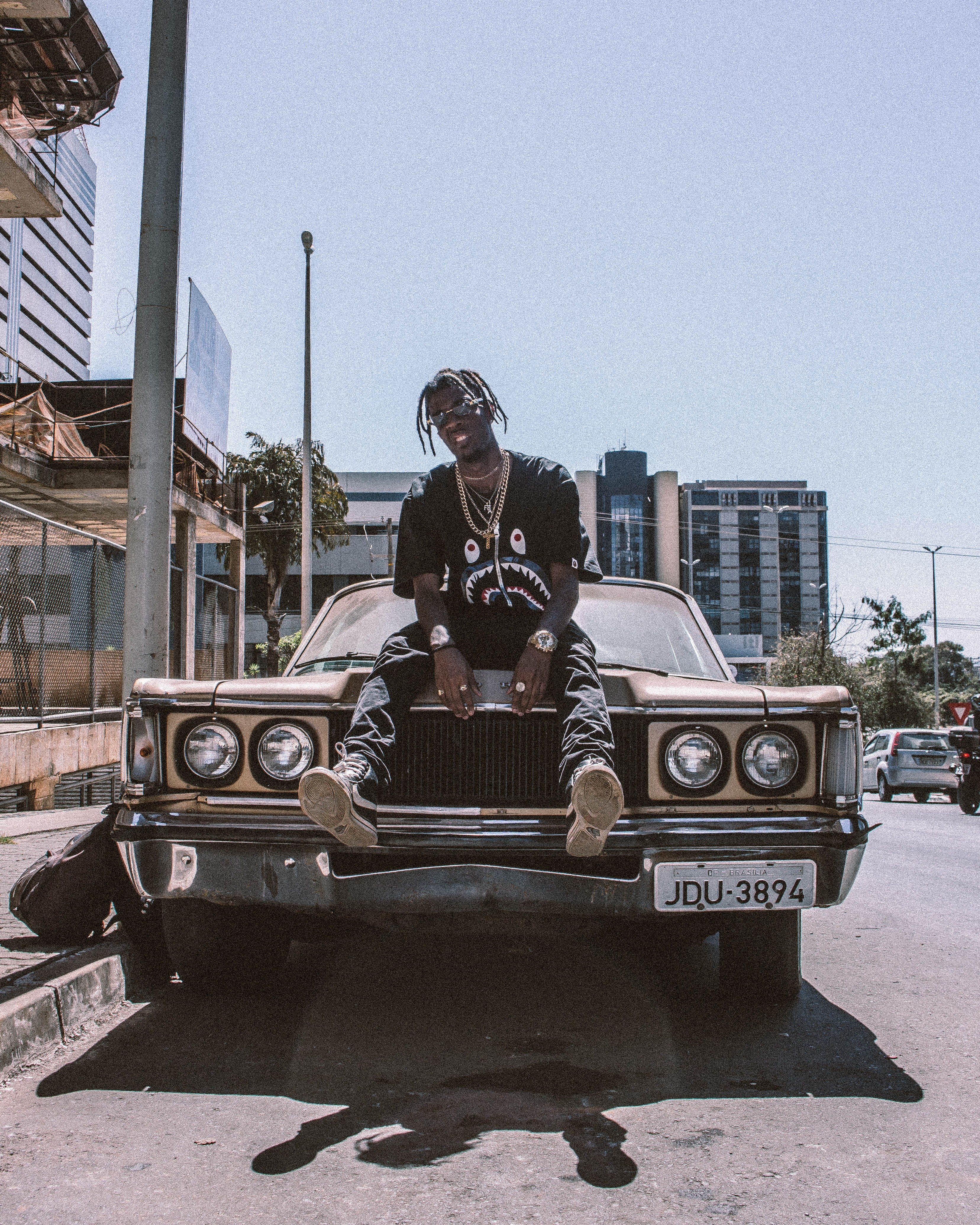bape, photoshoot, photo, city, day, stylish, built structure, real people, clear sky, 4K, front view, hood, portrait, streetwear, architecture, mode of transportation, Phone HD Wallpaper