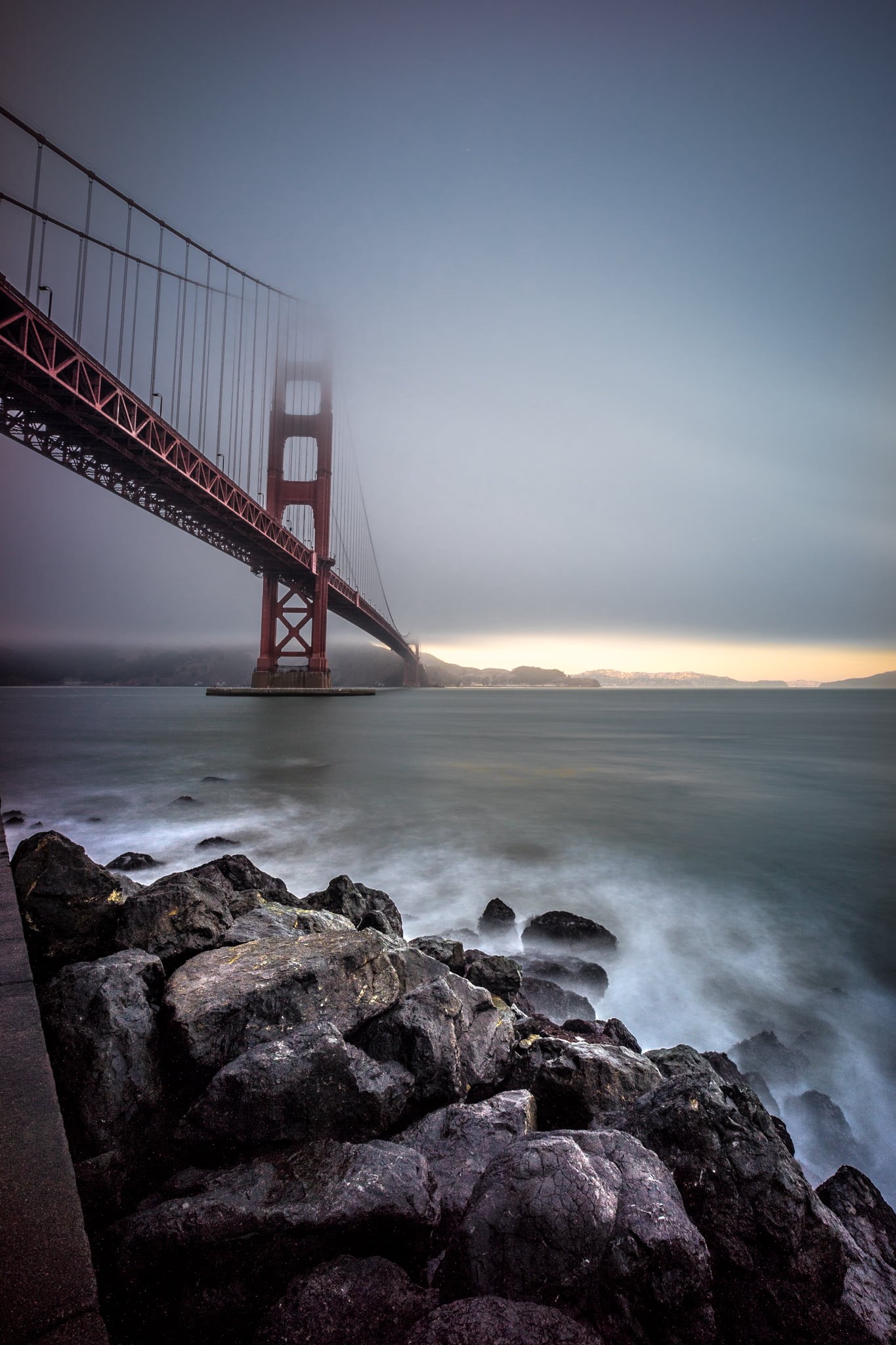 urban, long exposure, rocks, konica minolta, europe, San Francisco, Travel photography, sky, sunset, clouds, sony a7, Golden Gate bridge, famous Place, Phone HD Wallpaper