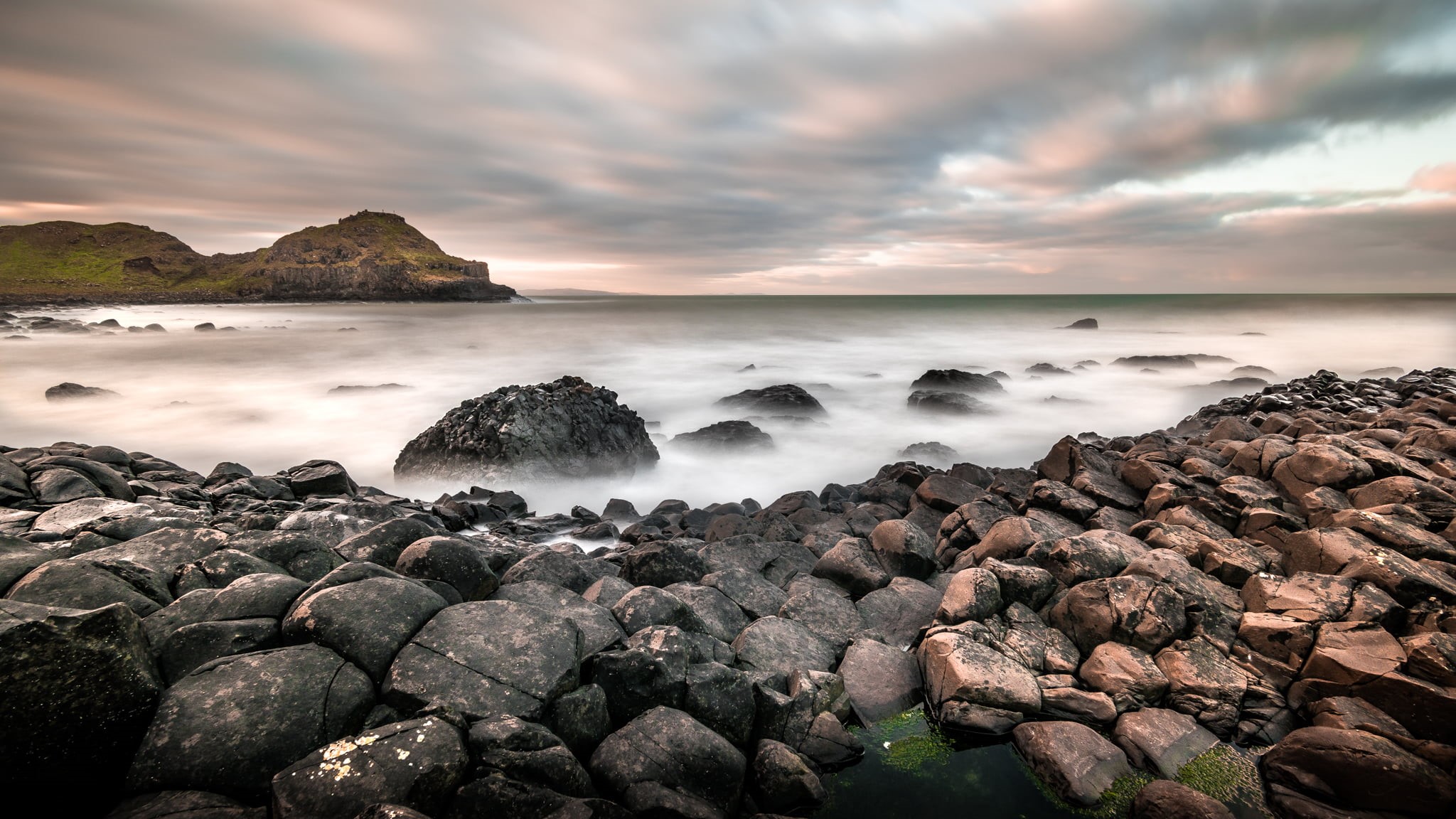 sony a7, rocks, clouds, mountain, long exposure, view, Northern Ireland, northern, sky, europe, water, photography, travel, body of water, GB, United Kingdom, HD Wallpaper