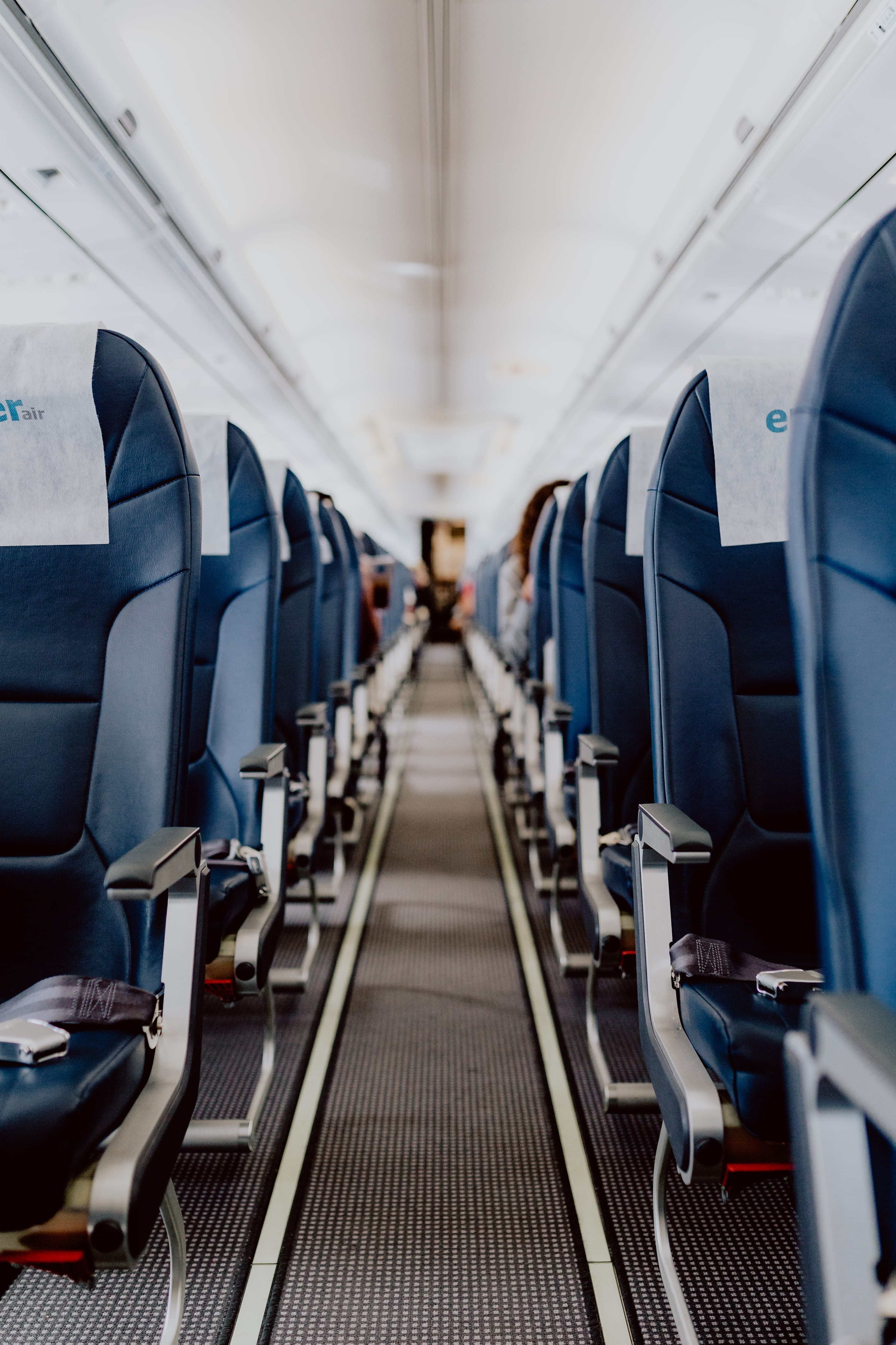 cabin, absence, diminishing perspective, empty, plane, travel, 5K, vanishing point, public transportation, airplane seat, aeroplane, flight, aircraft, Phone HD Wallpaper