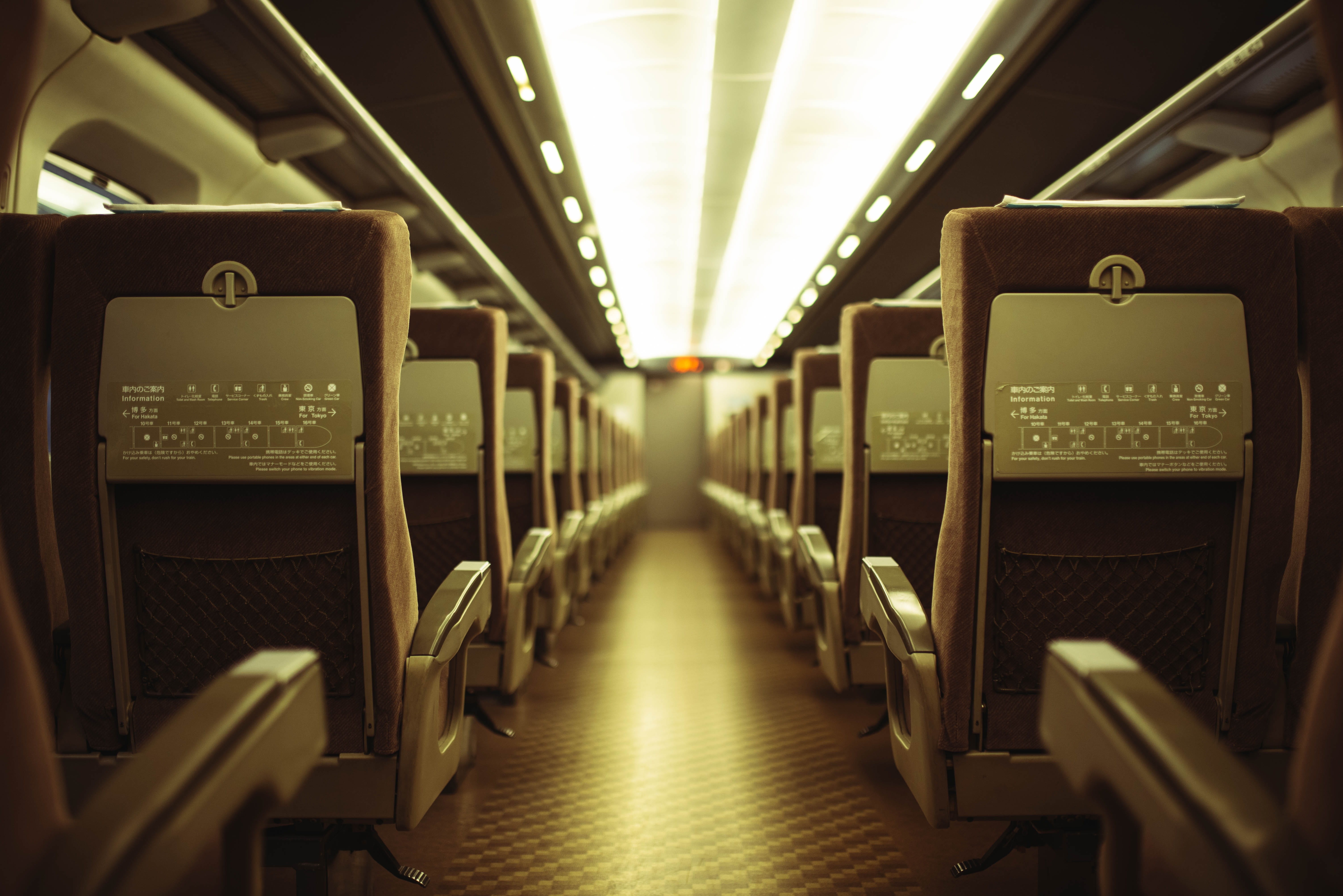 no people, furniture, public transportation, illuminated, trains, osaka, subway train, indoors, diminishing perspective, transportation, train, absence, HD Wallpaper