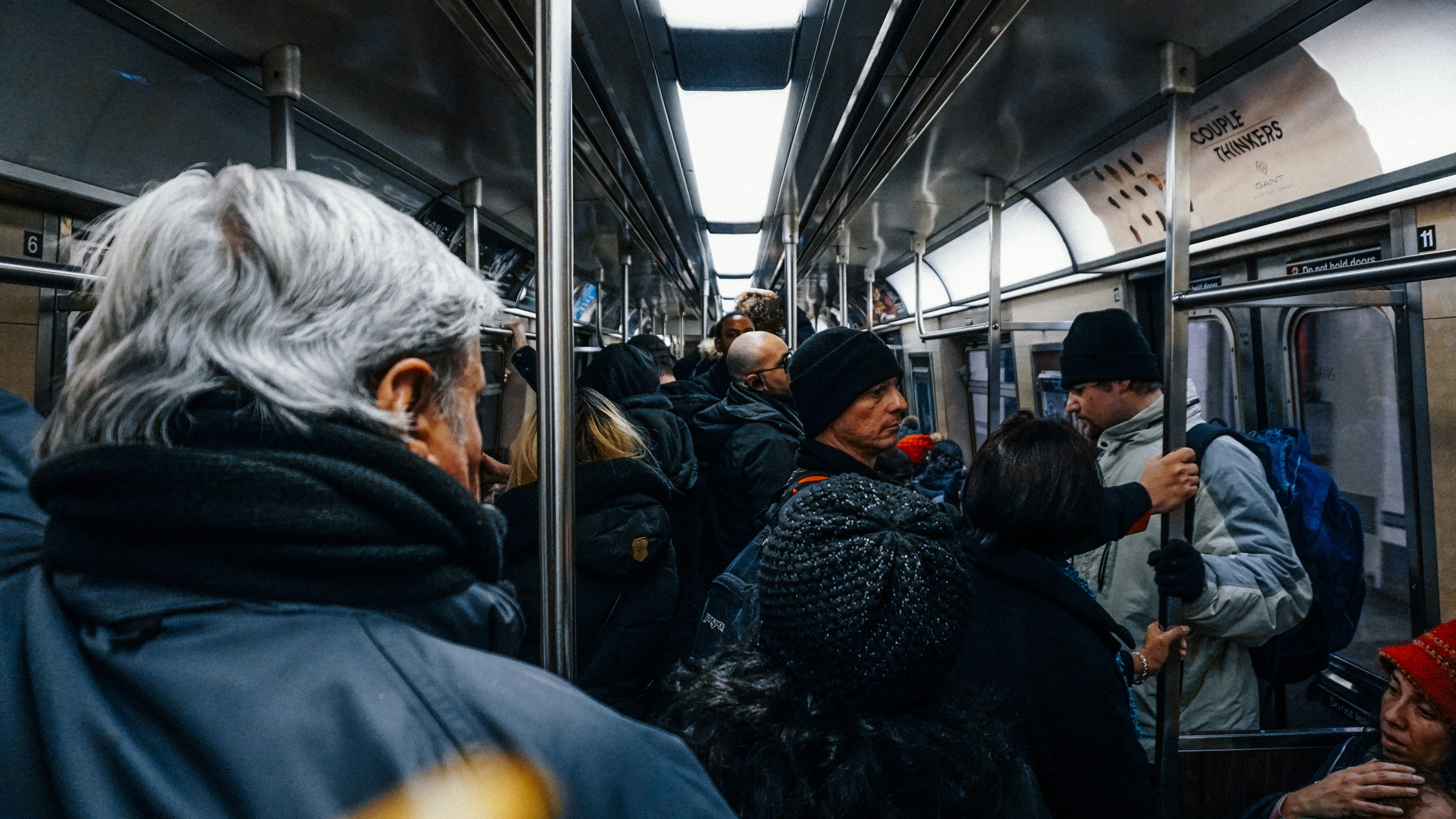 vehicle interior, 5K, rail transportation, transportation, city, women, train - vehicle, commuter, crowd, group of people, warm clothing, nyc, inside, HD Wallpaper