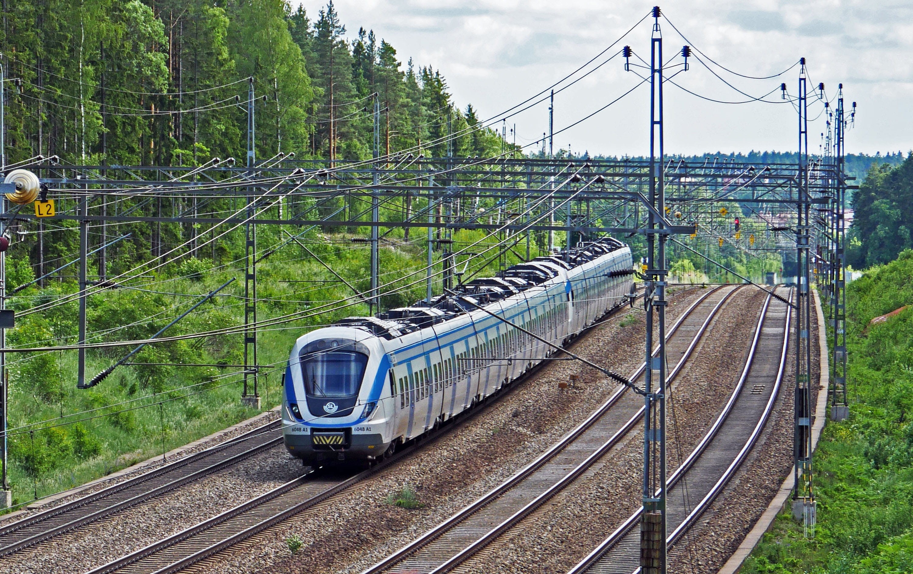 plant, railway, cross-member, fast traffic, rail transportation, public transportation, electrical multiple unit, Ascent, upplands, power supply, cloud - sky, HD Wallpaper