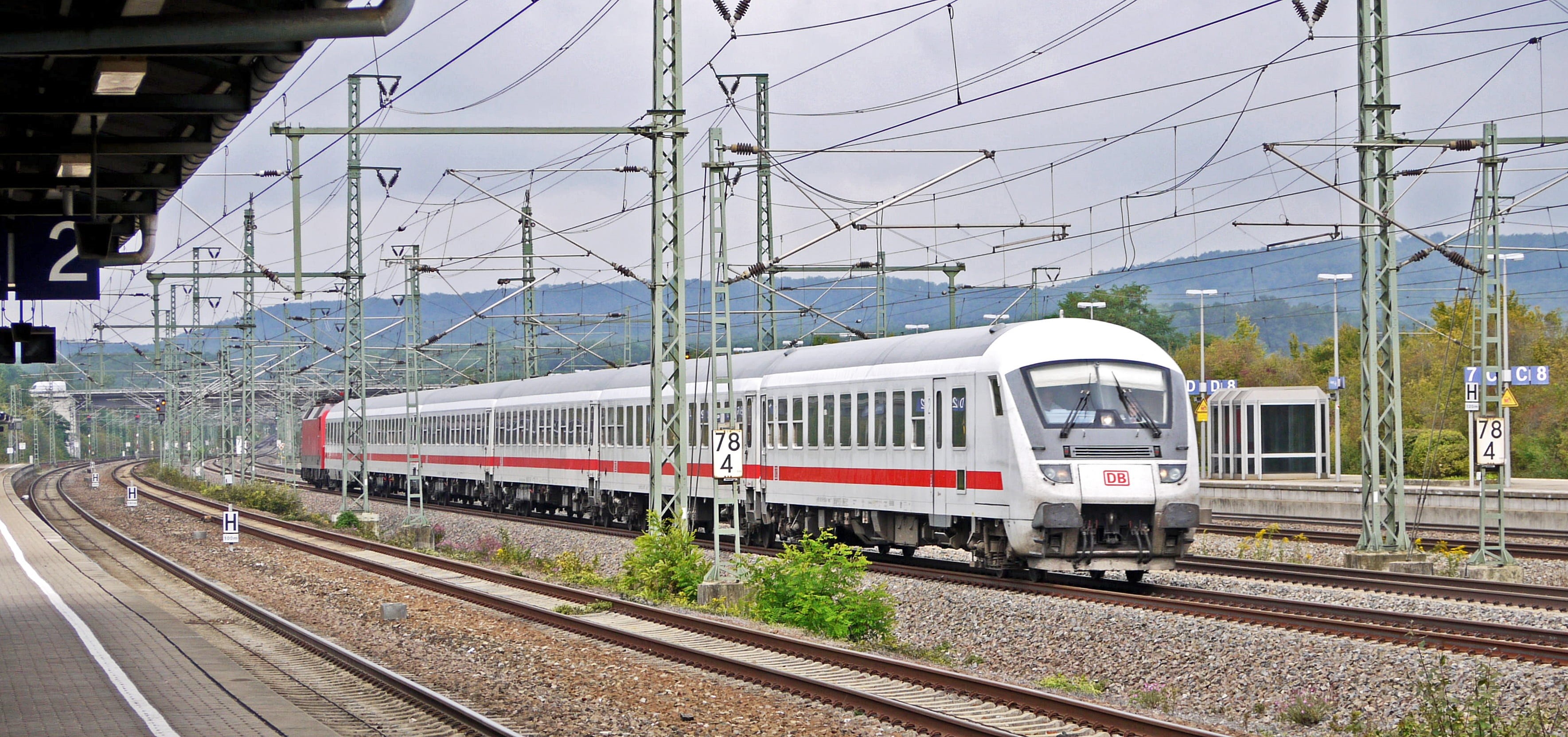 outdoors, vaihingen enz, cable, land vehicle, ic, station, transportation, signals, mannheim stuttgart, white, complexity, germany, through track, sky, HD Wallpaper