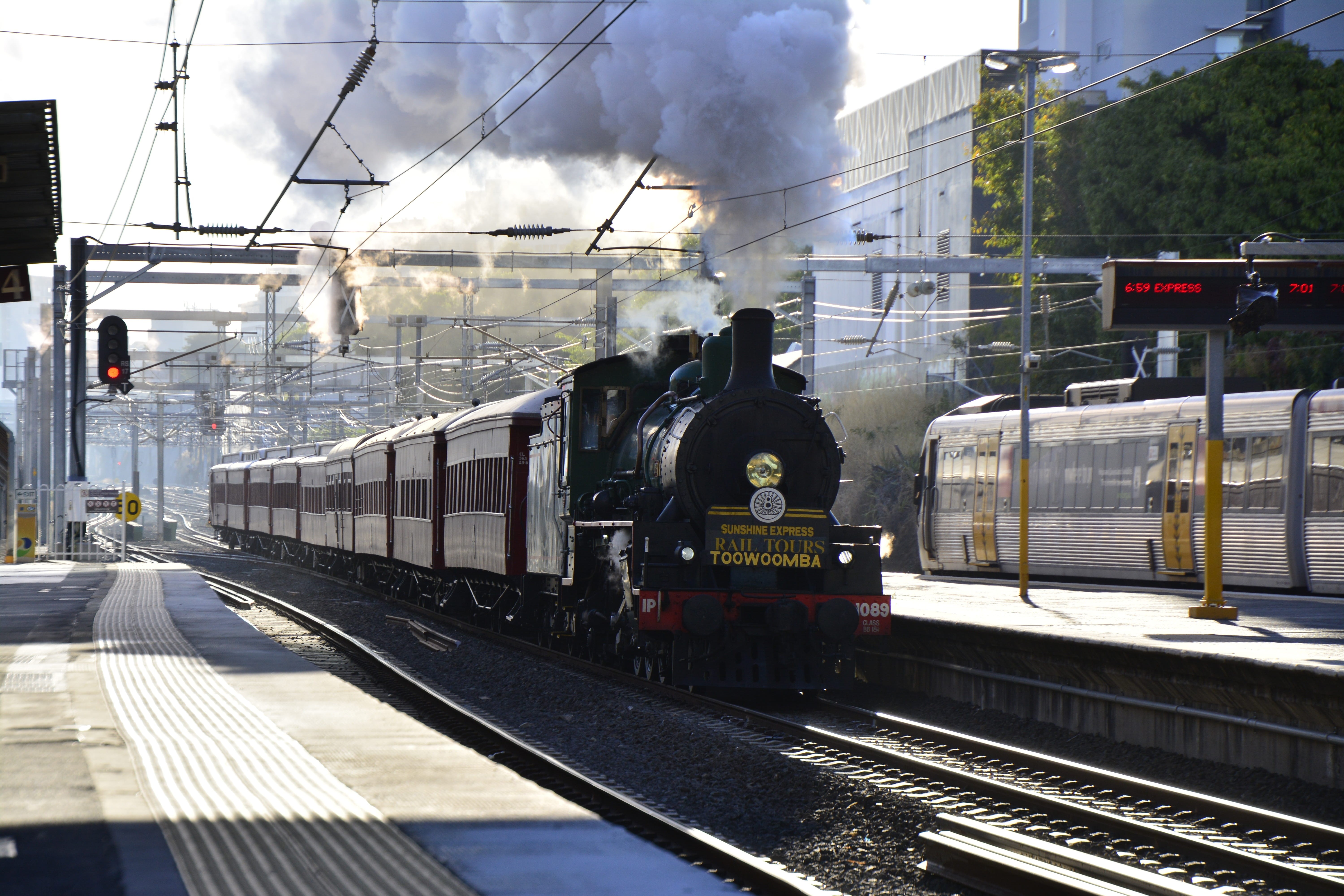 smoke - physical structure, 5K, platform, track, real people, rail, lifestyle, motion, public, nature, city, modern, architecture, railroad station platform, HD Wallpaper