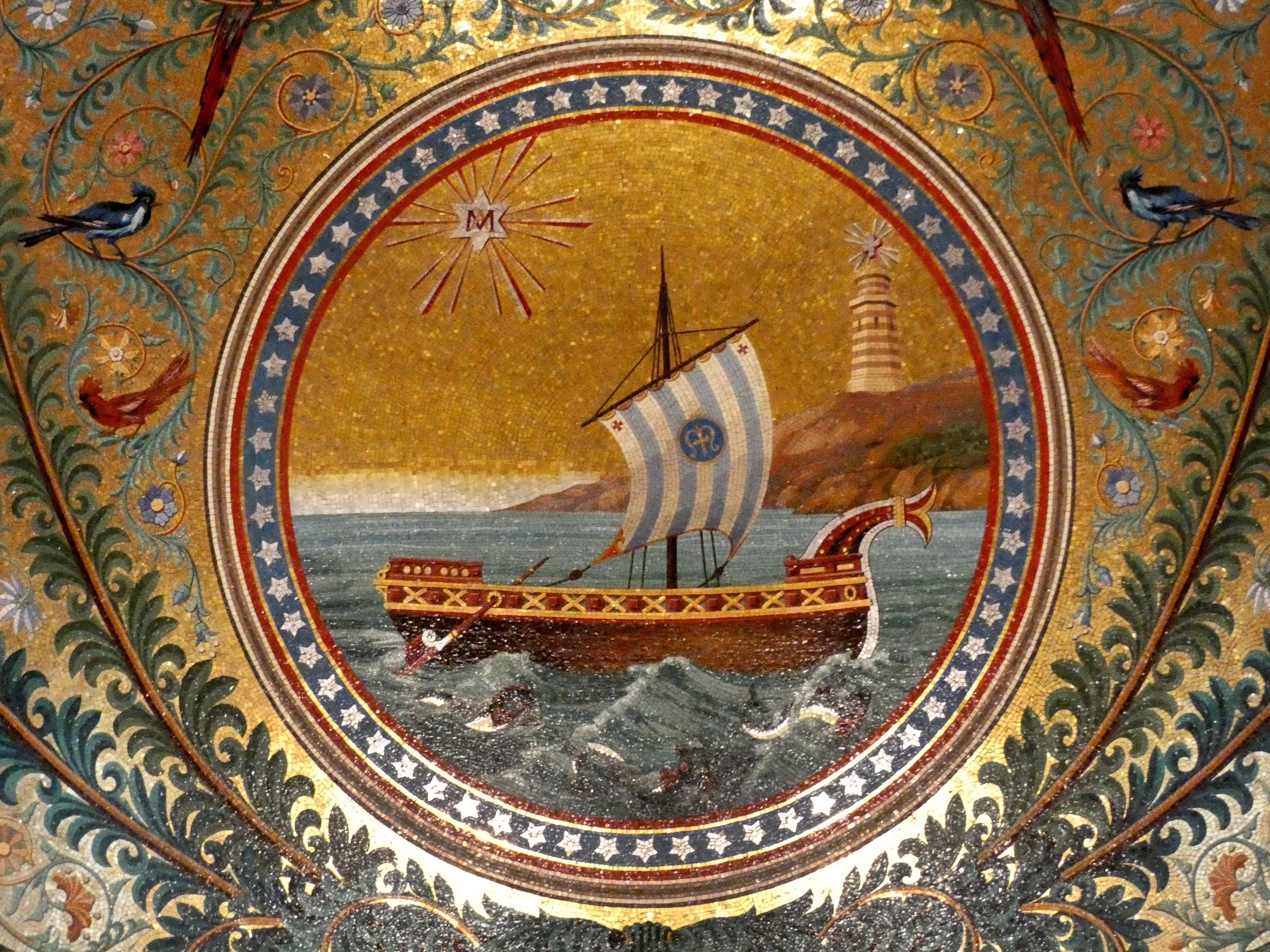 medallion, travel destinations, 4K, ship, male likeness, mosaic, no people, built structure, spirituality, human representation, religion, marseille, fresco, HD Wallpaper