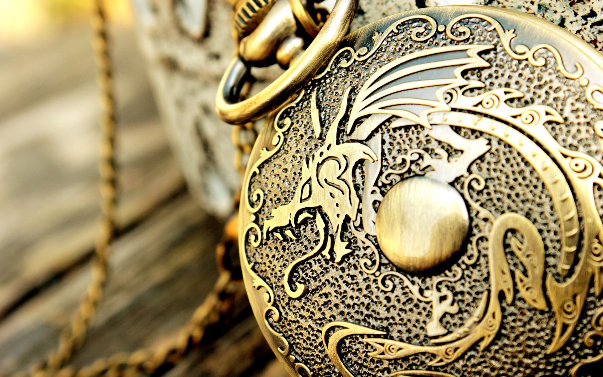 medallion, watch, fantasy, dragon, metal, bokeh, design, dragons, time, macro, clock, pattern, 1080P, HD Wallpaper