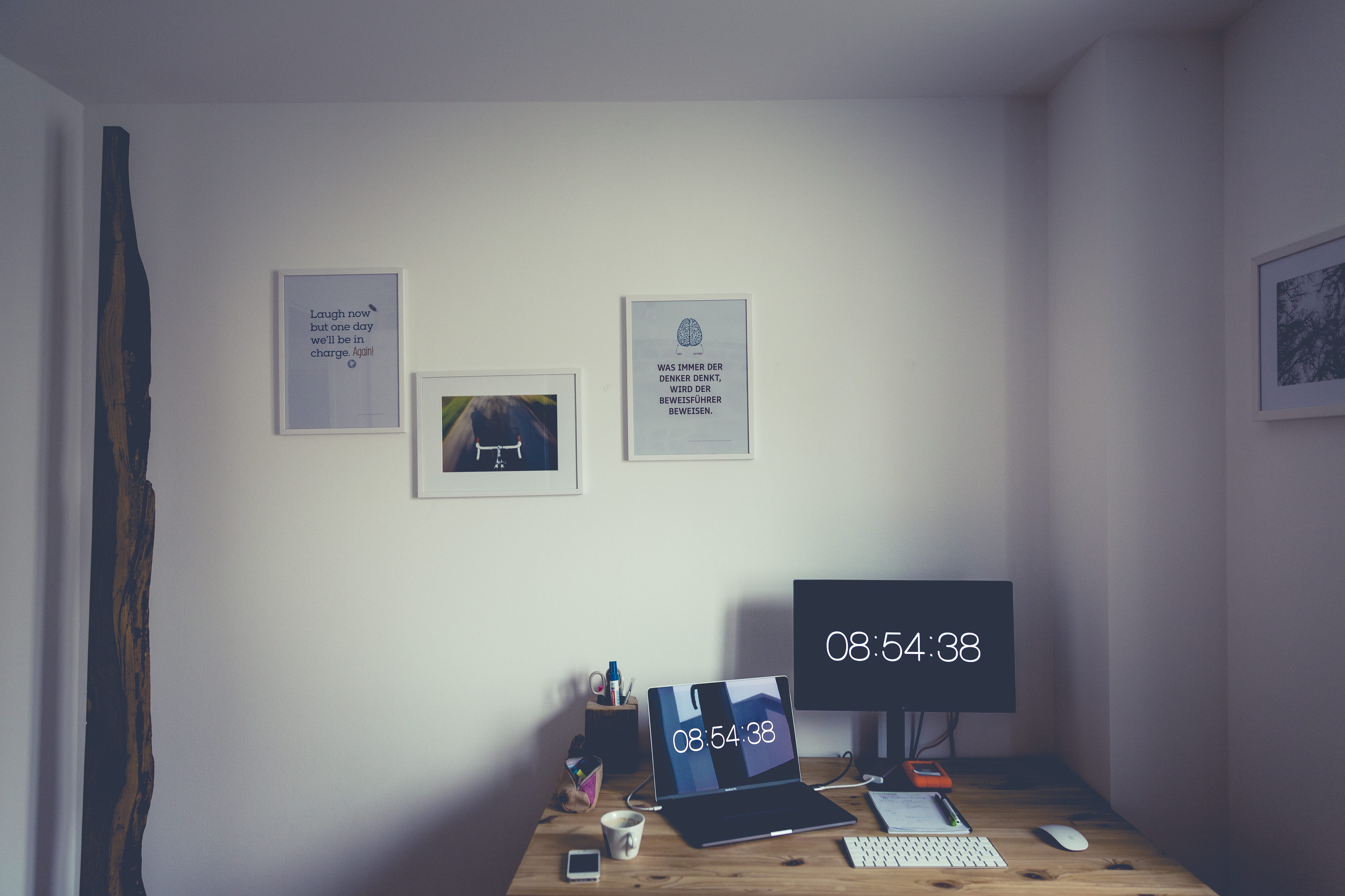 top, domestic Room, time, furniture, computer monitor, table, on top, western script, illuminated, screen, home Interior, publication, white, mouse, technology, HD Wallpaper