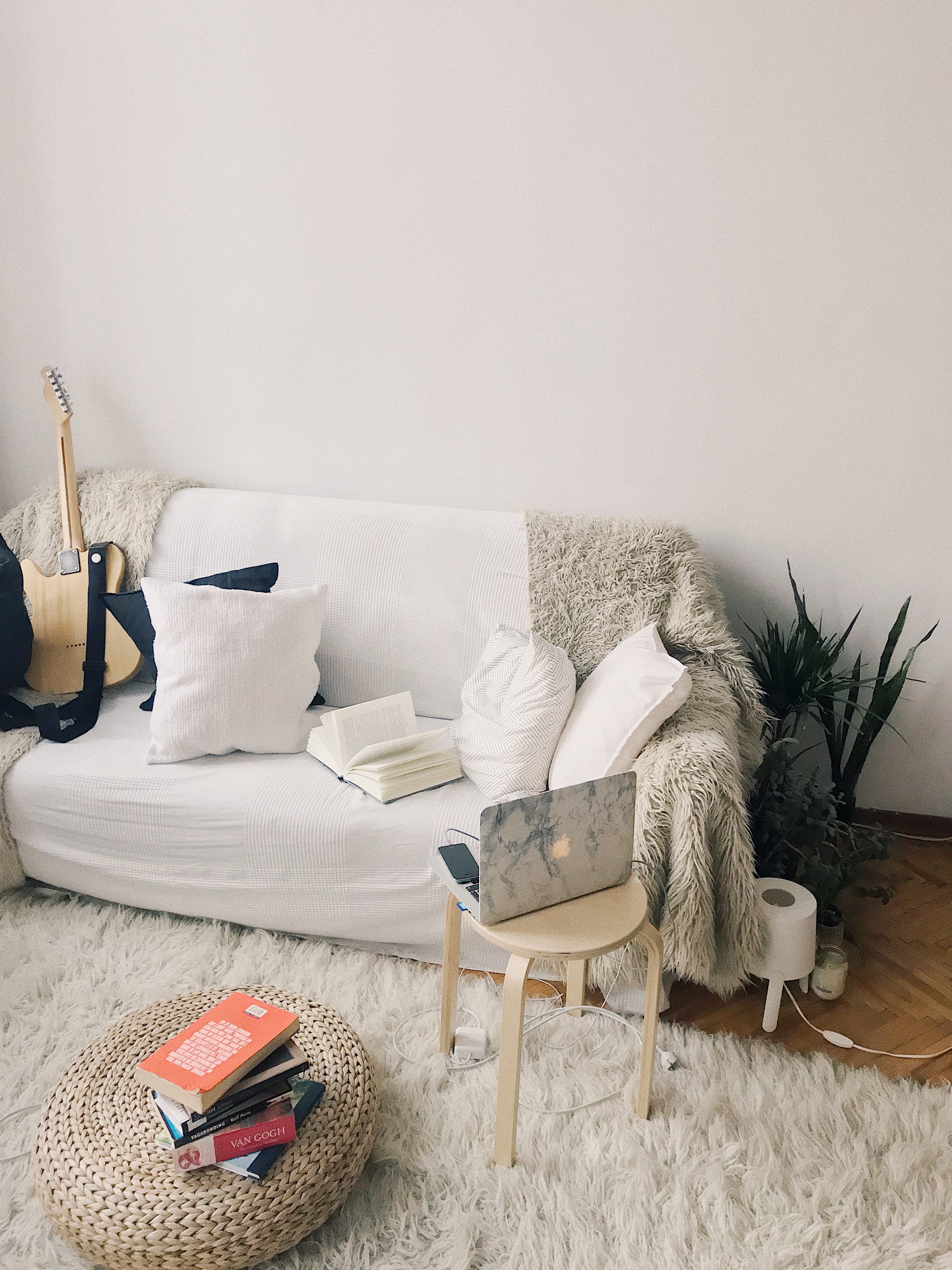 chair, plant, laptop, furniture, couch, stuffed, inside, brown, wall - building feature, wood - material, 4K, design, plants, seat, table, indoors, electric lamp, Phone HD Wallpaper