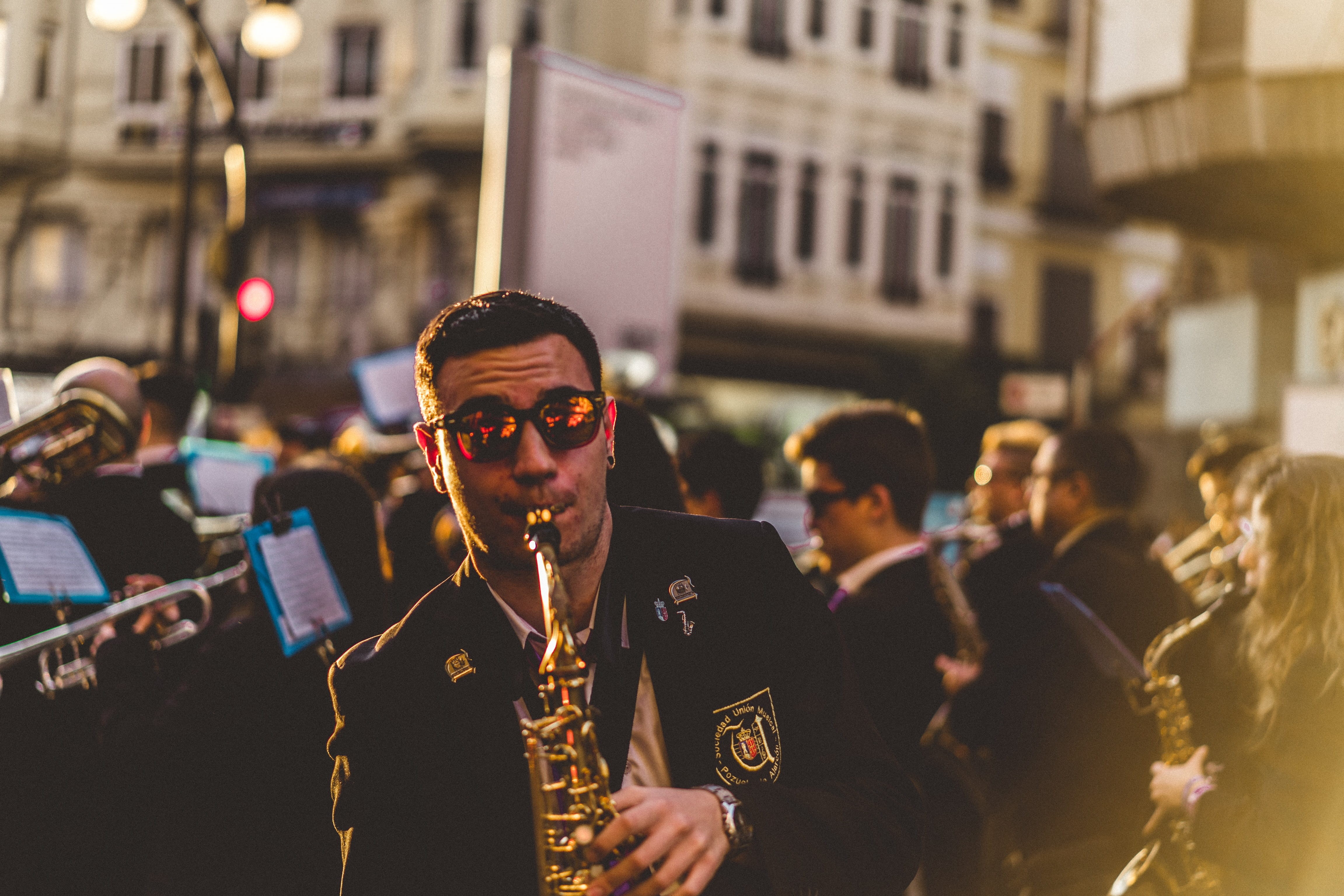 human, horn, flugelhorn, music, architecture, long sleeve, standing, people, finger, adult, accessory, sleeve, brass section, musician, performance, saxophone, HD Wallpaper