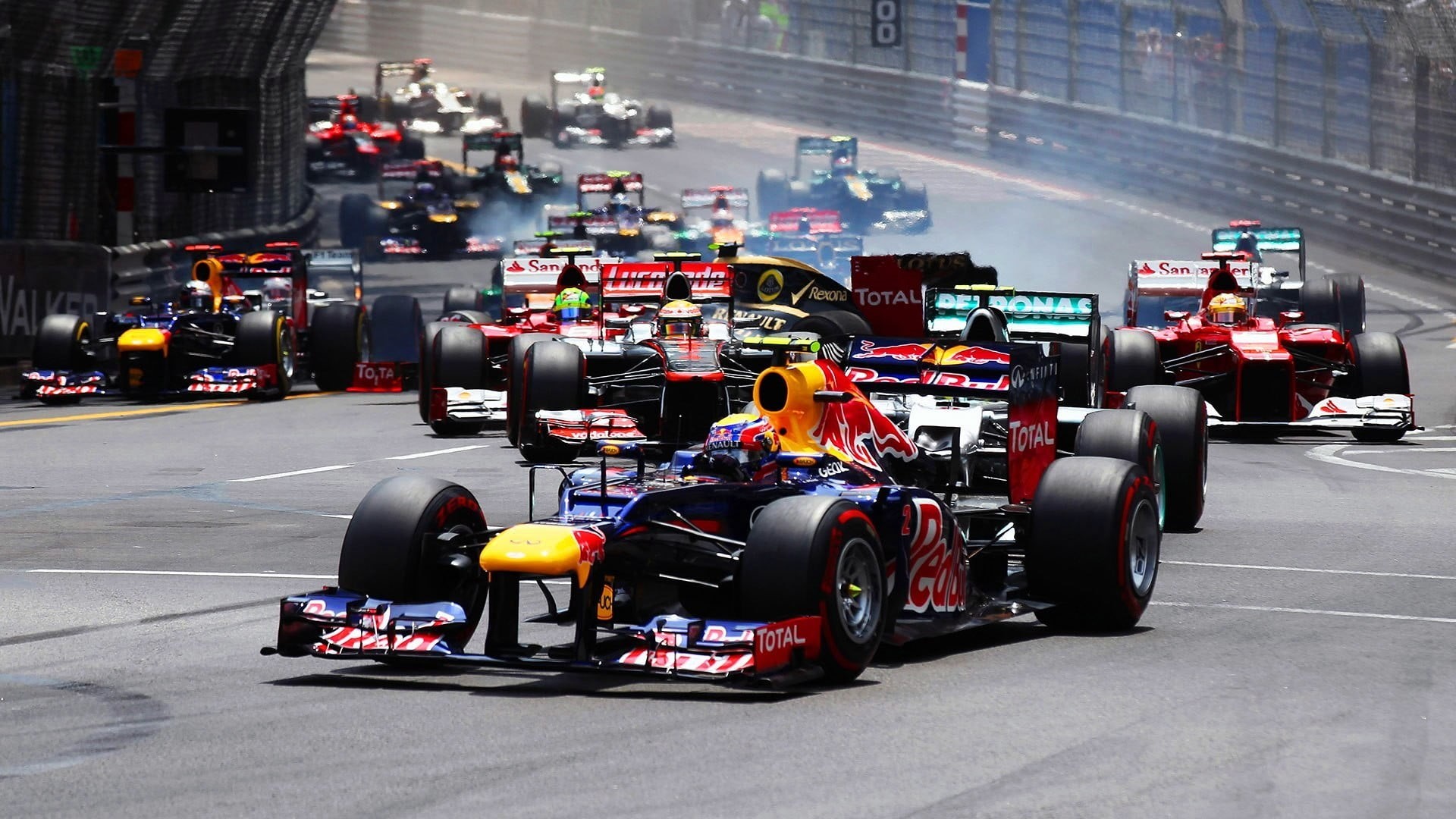 racecar, rc, Red Bull, communication, outdoors, 1080P, motor racing track, transportation, incidental people, built structure, black, competition, motorsport, HD Wallpaper