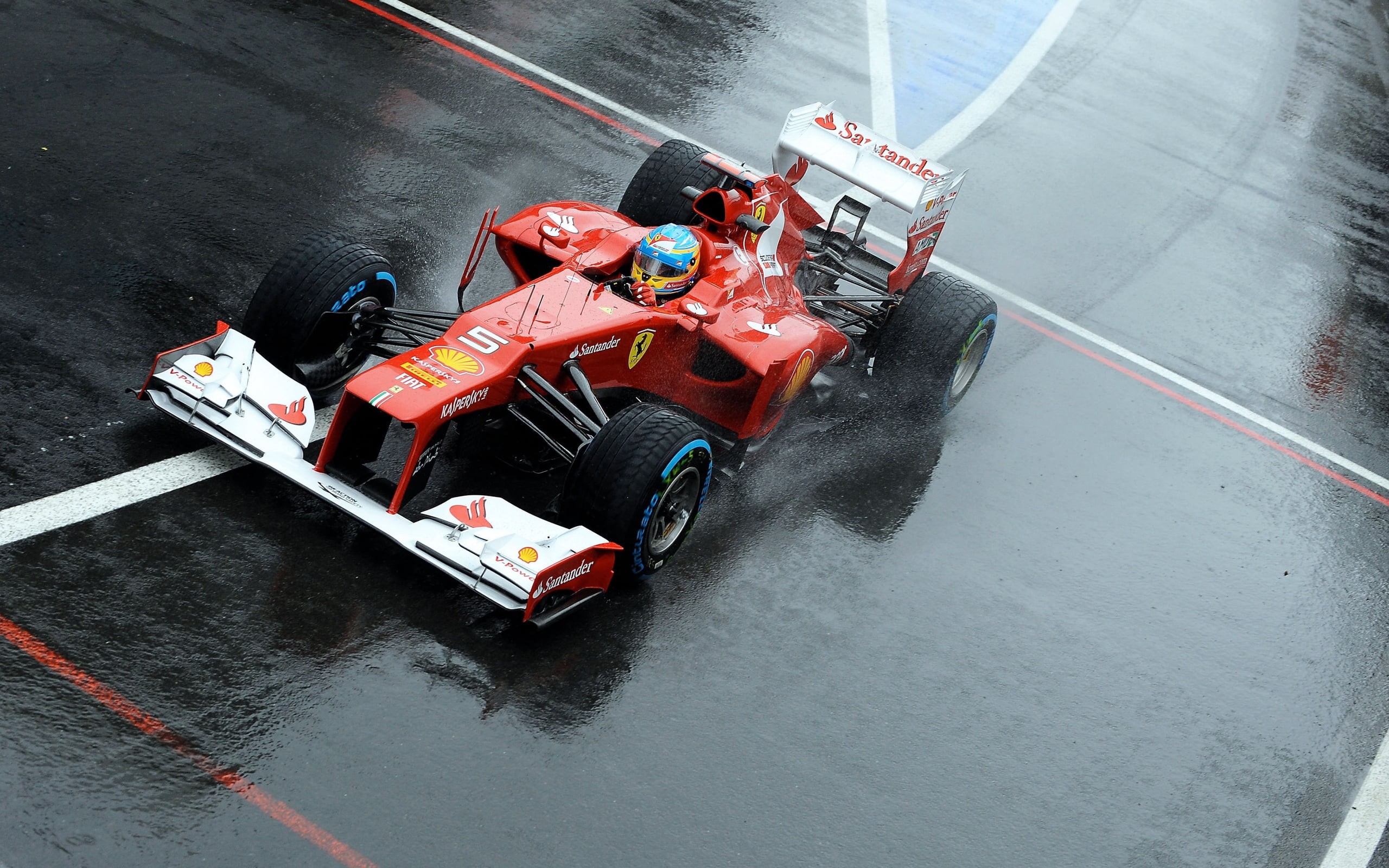 driving, f1, high angle view, white, red, sports Race, track and field, competition, formula-1, speed, day, sports track, ferrari, alonso, transportation, HD Wallpaper