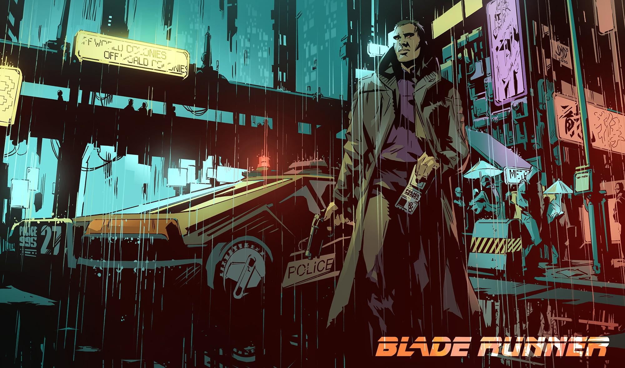 Spinner, Blade Runner, rain, Rick Deckard, 1080P, cyberpunk, HD Wallpaper