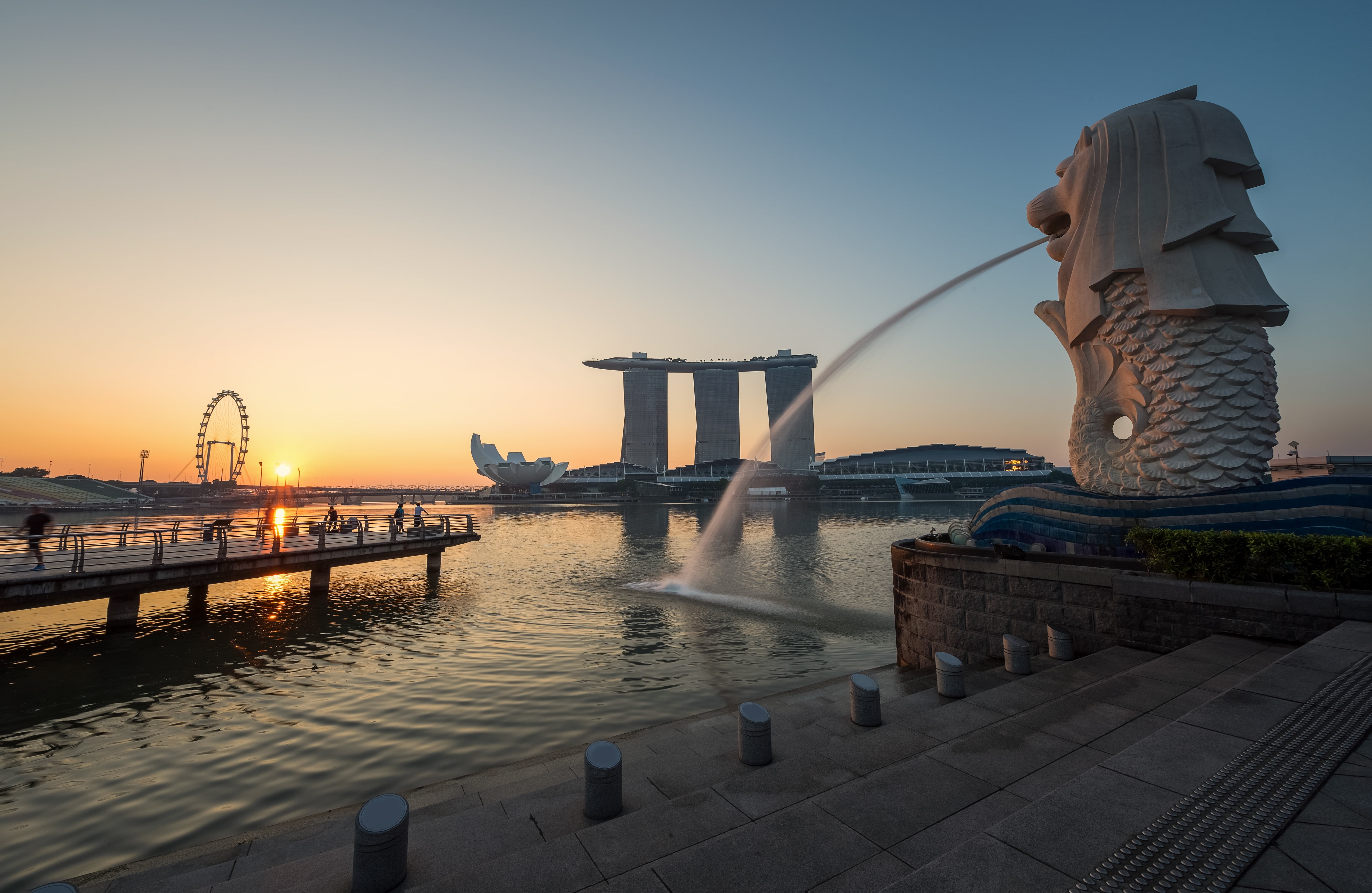 nature, skyscraper, tourists, theatre, bridge, ao, building exterior, singapore, luxury, mooring, transportation, culture, mirroring, sea lion, sunset, HD Wallpaper