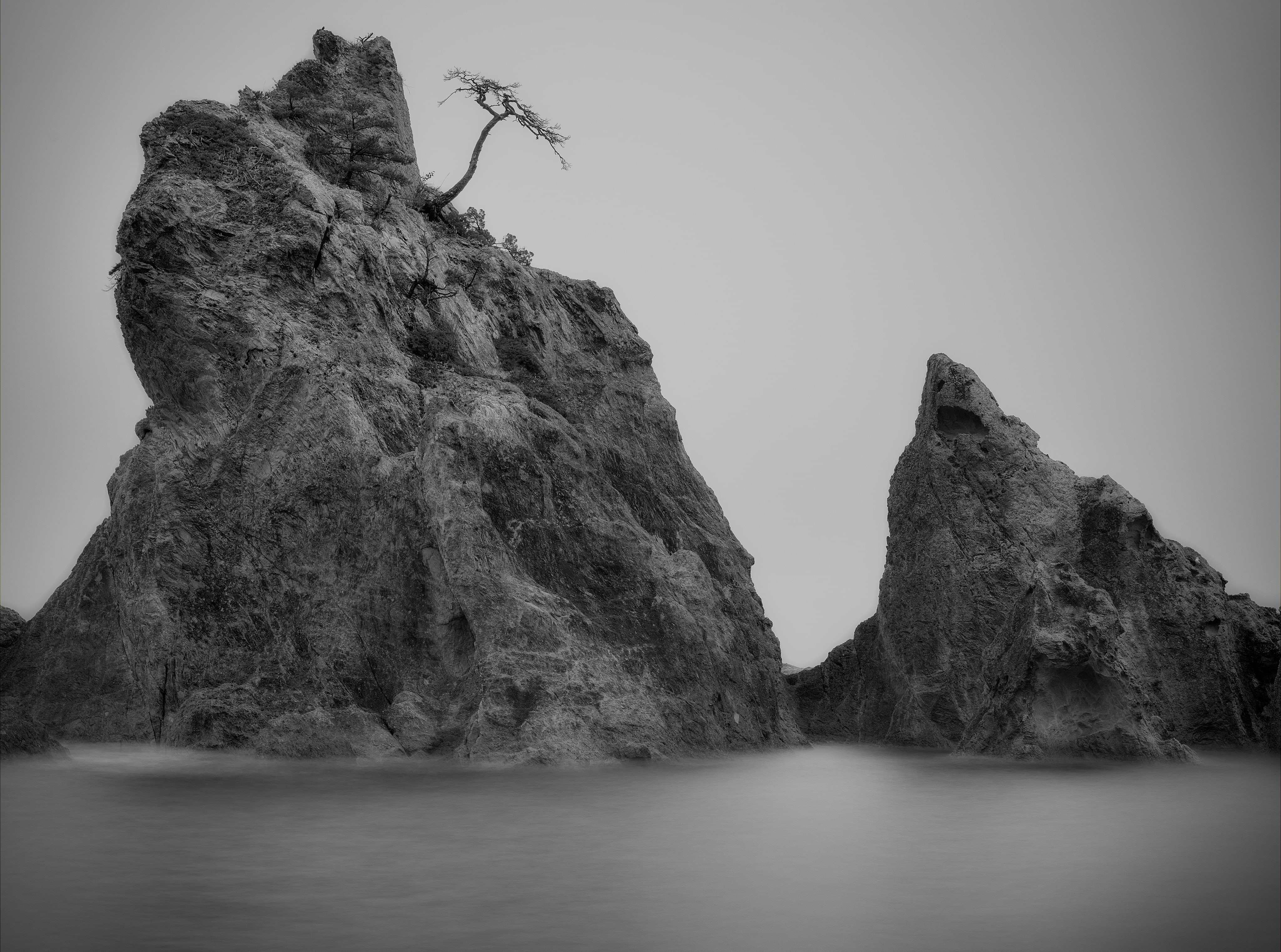 waterfront, clear sky, jodogahama, rock formation, scenics - nature, Cloudy, 4K, rock - object, formation, Monochrome, shark, Long, grayscale, longexposure, HD Wallpaper