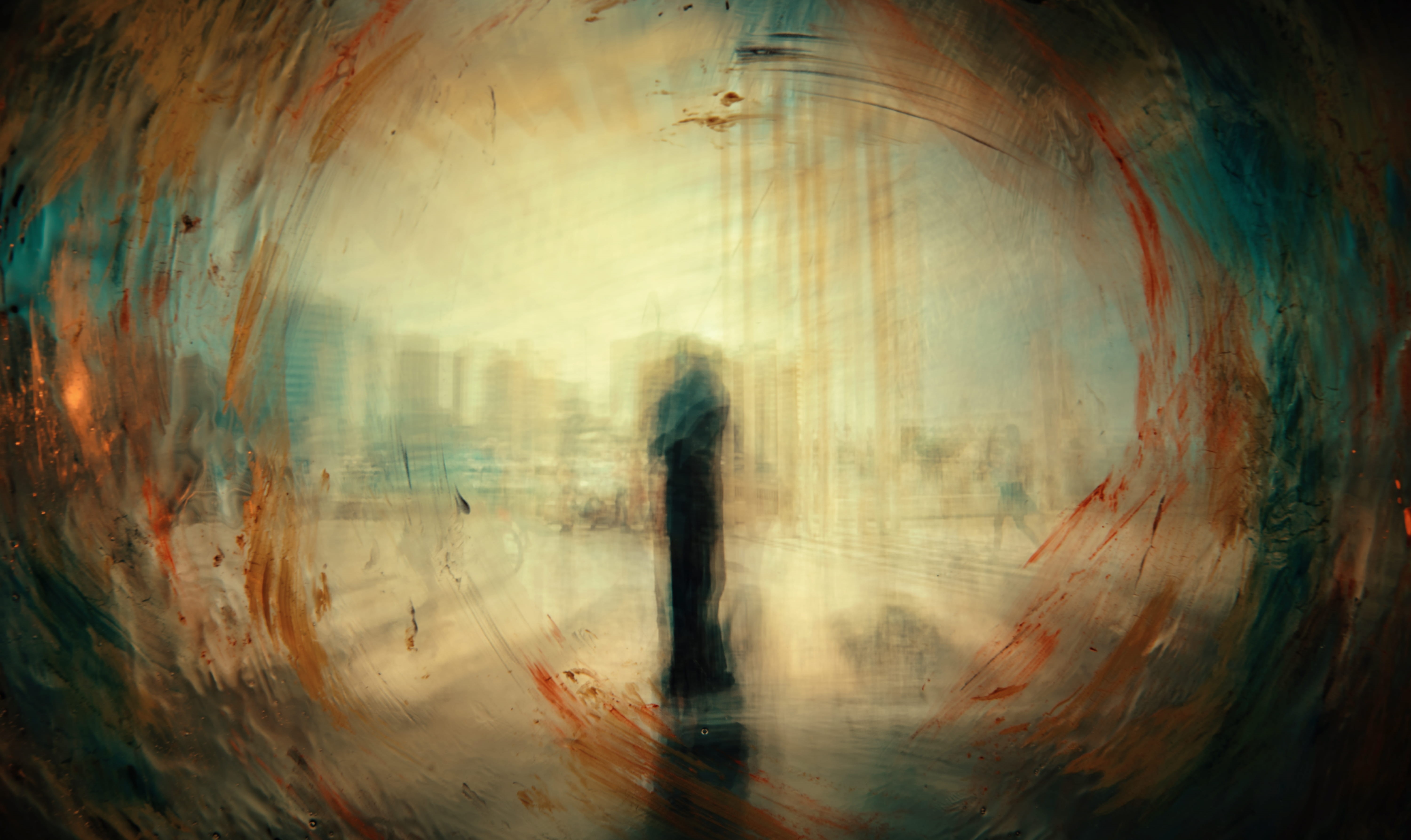 silhouette, fantasy, digital composite, art, blurred motion, horror, city, standing, organic, unrecognizable person, men, light, dirt, painting, contemporary, HD Wallpaper