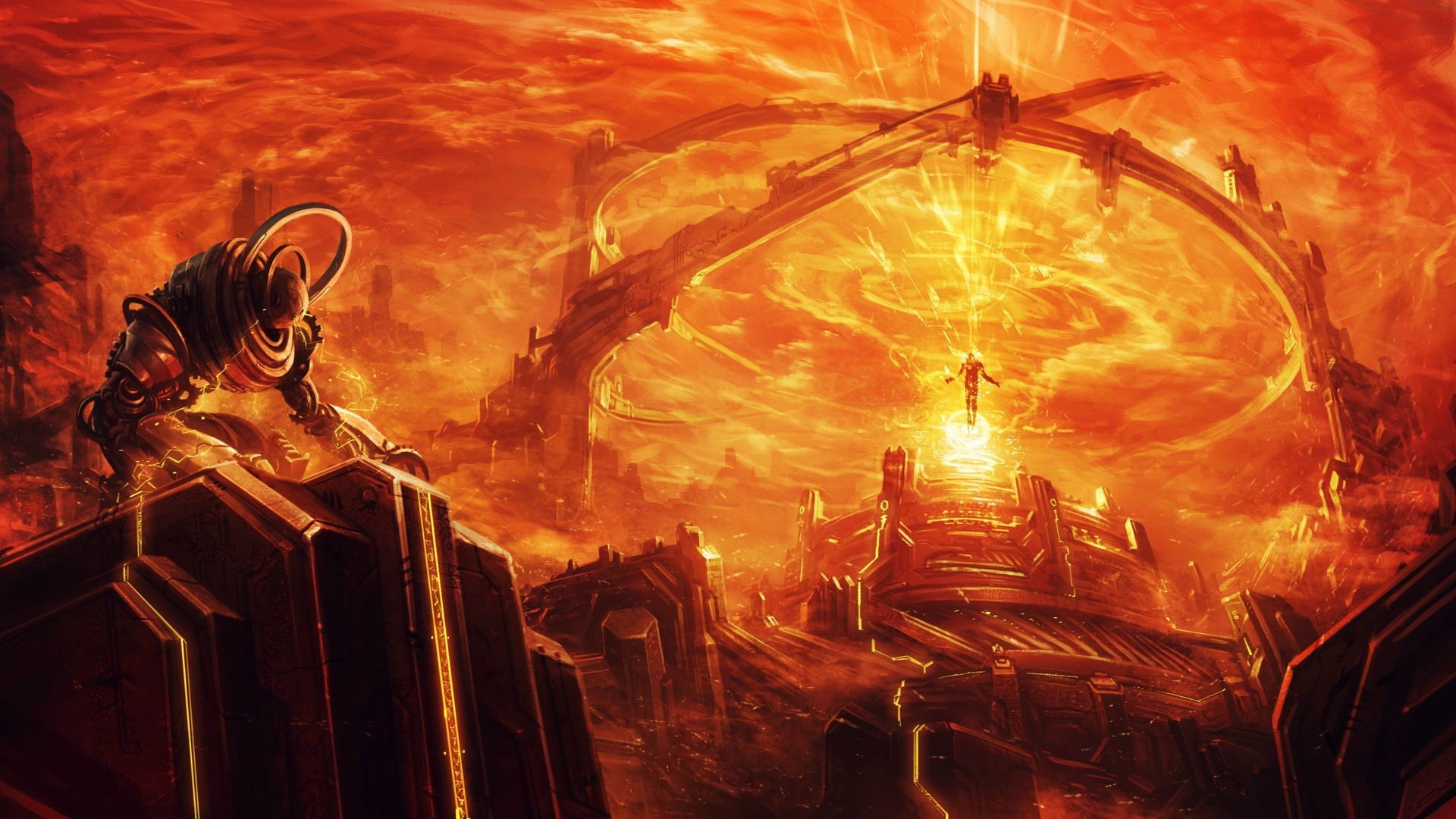 automatons, 1080P, space, endless, hd, video games, orange, HD Wallpaper