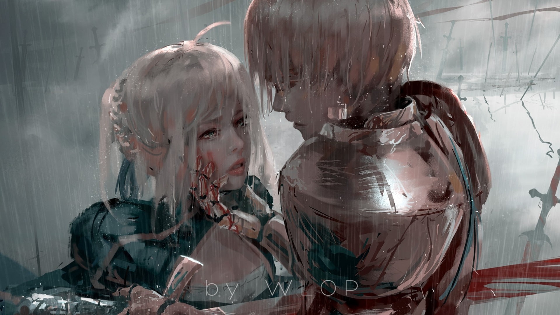 WLOP, 1080P, Fate/Stay Night, Saber, Gilgamesh, HD Wallpaper