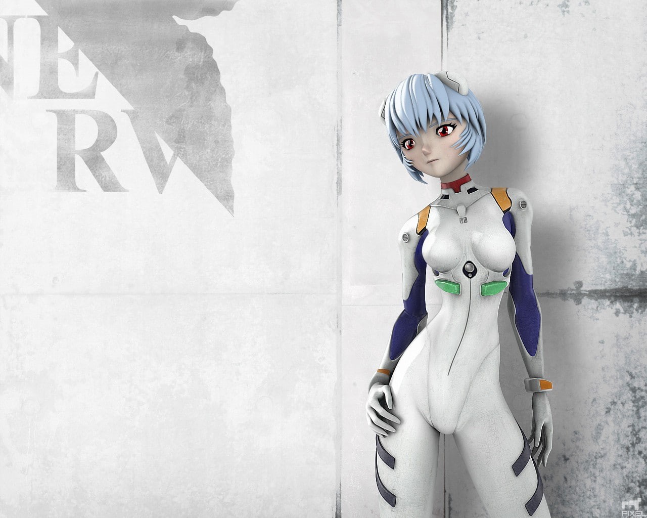 suits, three quarter length, costume, Neon Genesis Evangelion, child, women, standing, blue hair, fashion, wall - building feature, Nerv, representation, HD Wallpaper