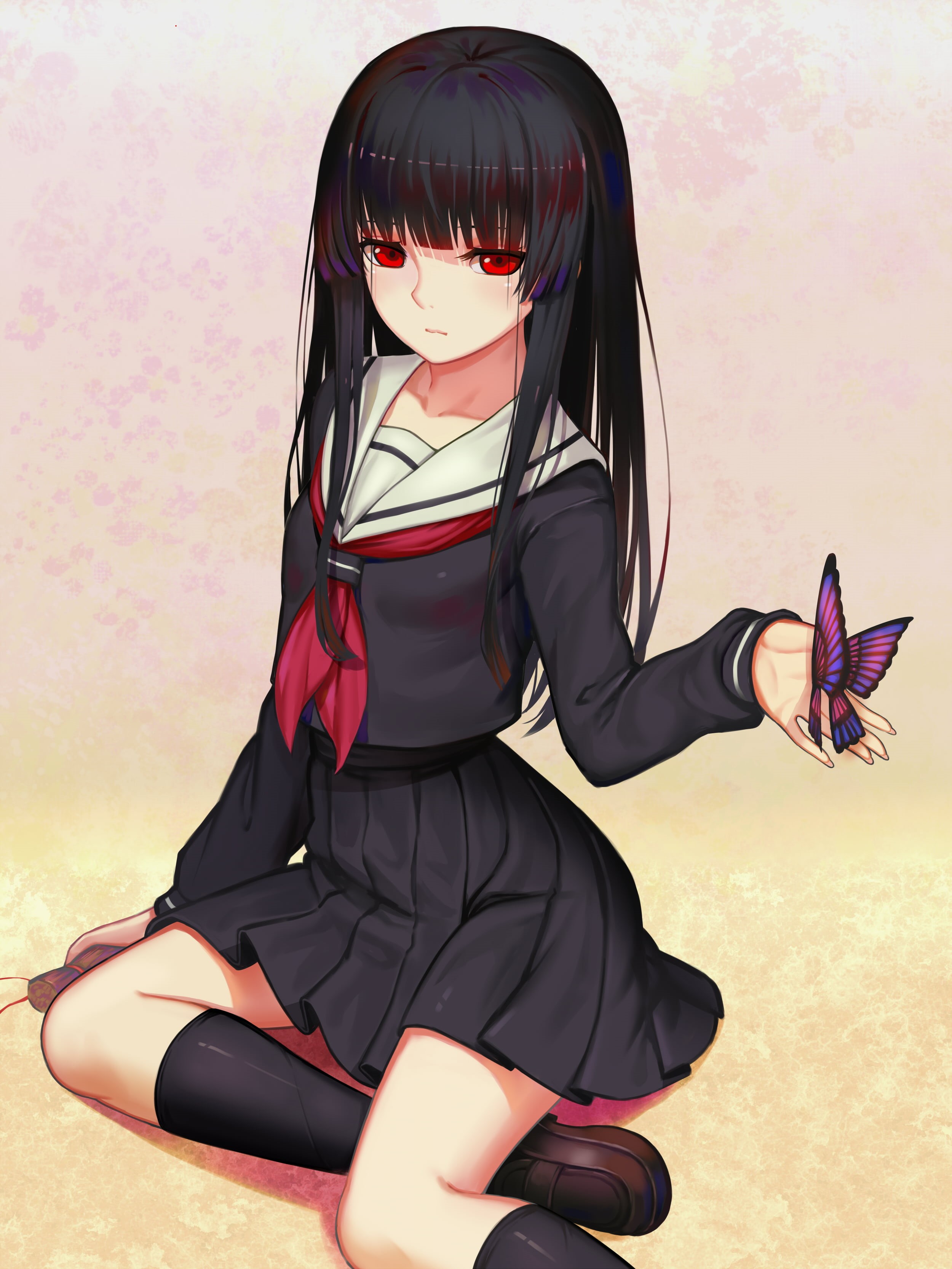 hairstyle, lifestyles, clothing, three quarter length, nature, fashion, anime girls, young adult, Enma Ai, leisure activity, full length, portrait, Jigoku Shoujo, Phone HD Wallpaper