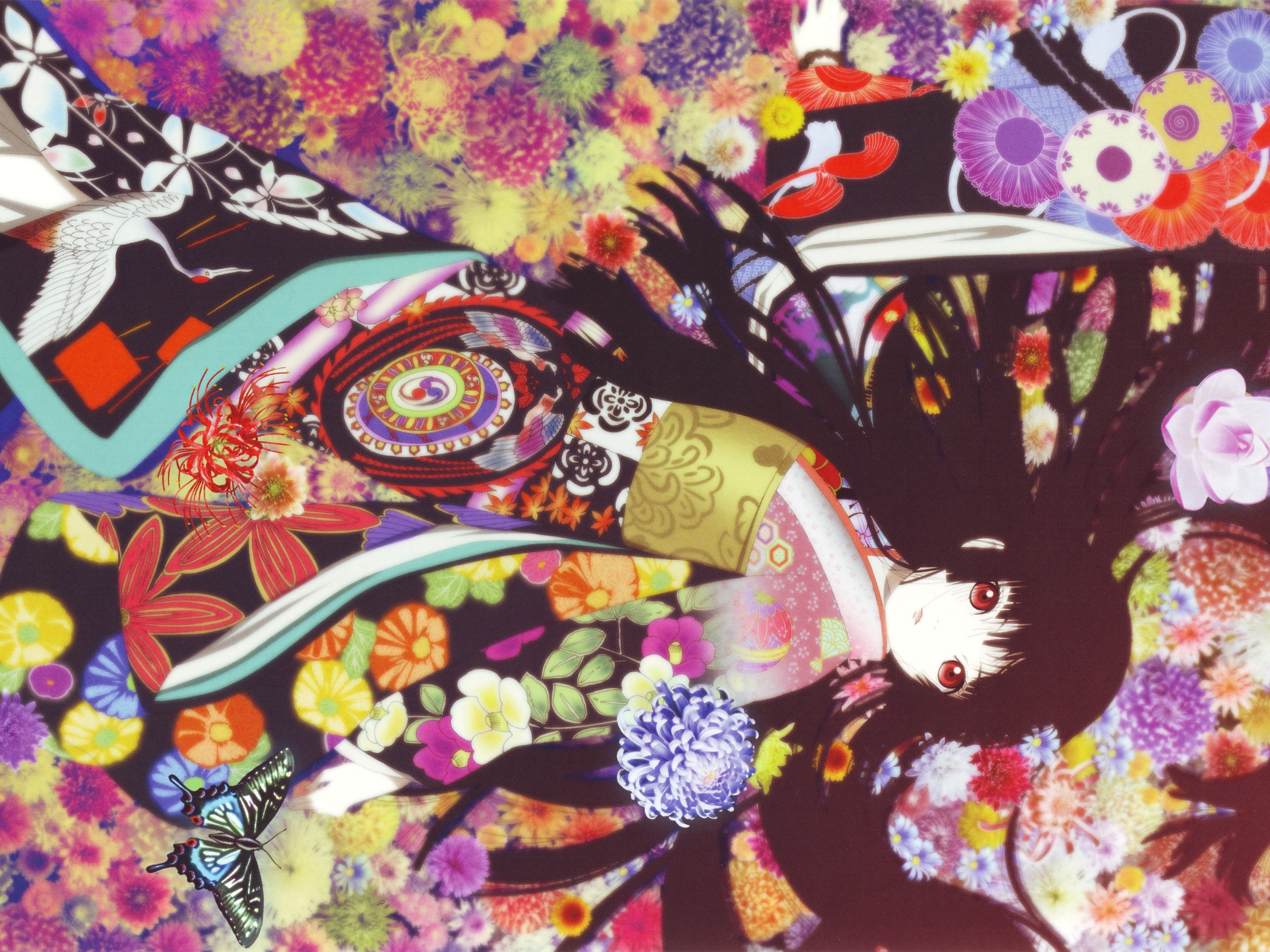 choice, floral pattern, no people, anime girls, still life, representation, variation, close-up, decoration, Jigoku Shoujo, design, high angle view, 4K, HD Wallpaper
