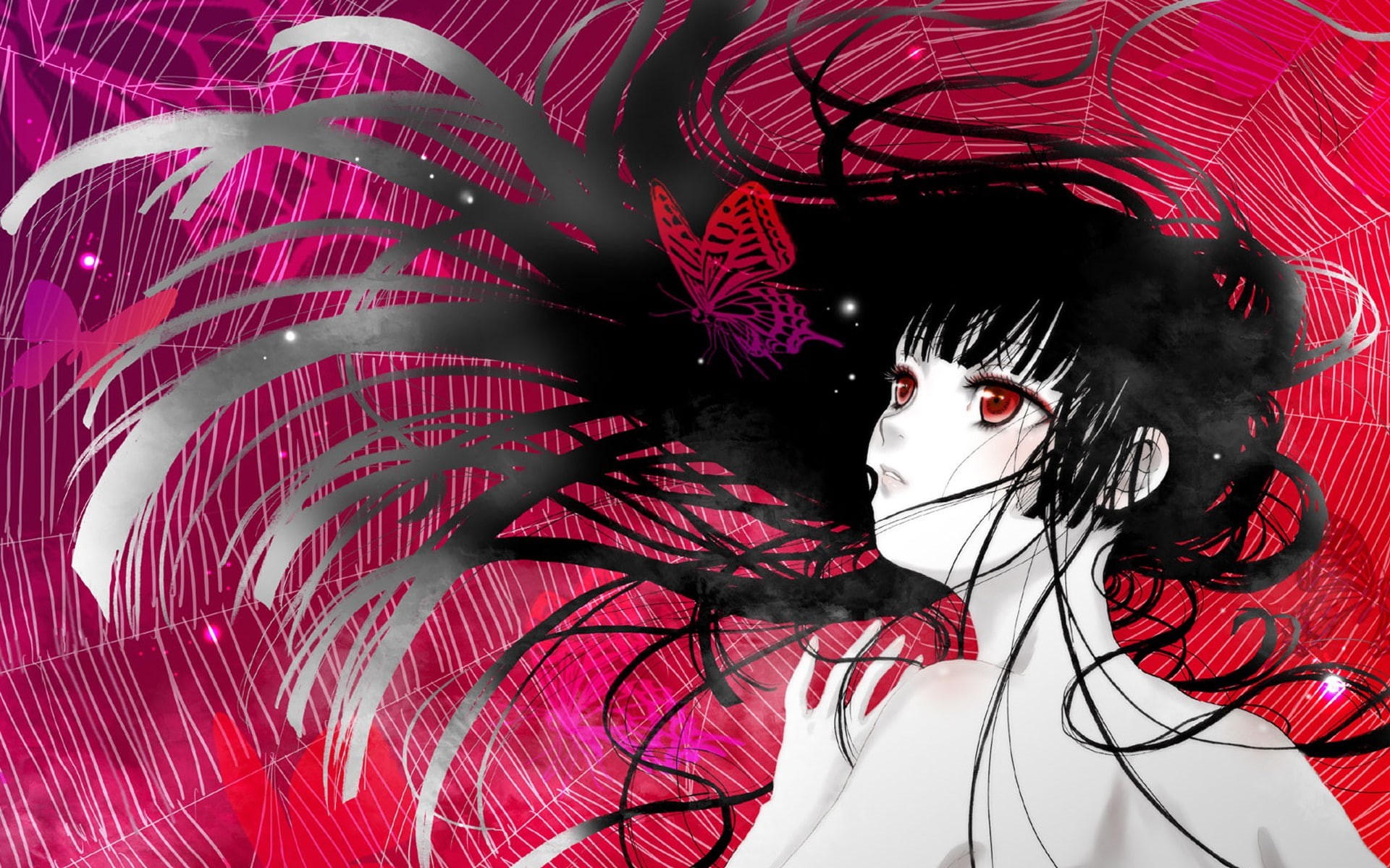 looking away, 1080P, Jigoku Shoujo, women, hairstyle, young women, lifestyles, portrait, red, leisure activity, one person, females, human body part, Enma Ai, HD Wallpaper