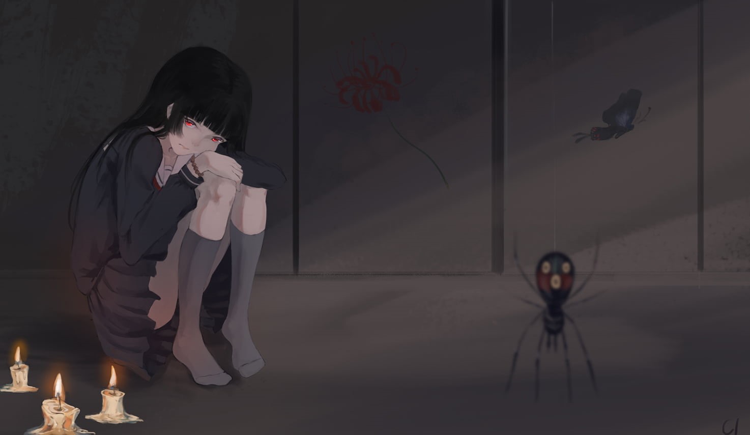clothing, one person, women, waist up, Enma Ai, indoors, glass, anime girls, 720P, lifestyles, candle, leisure activity, Jigoku Shoujo, young adult, real people, HD Wallpaper