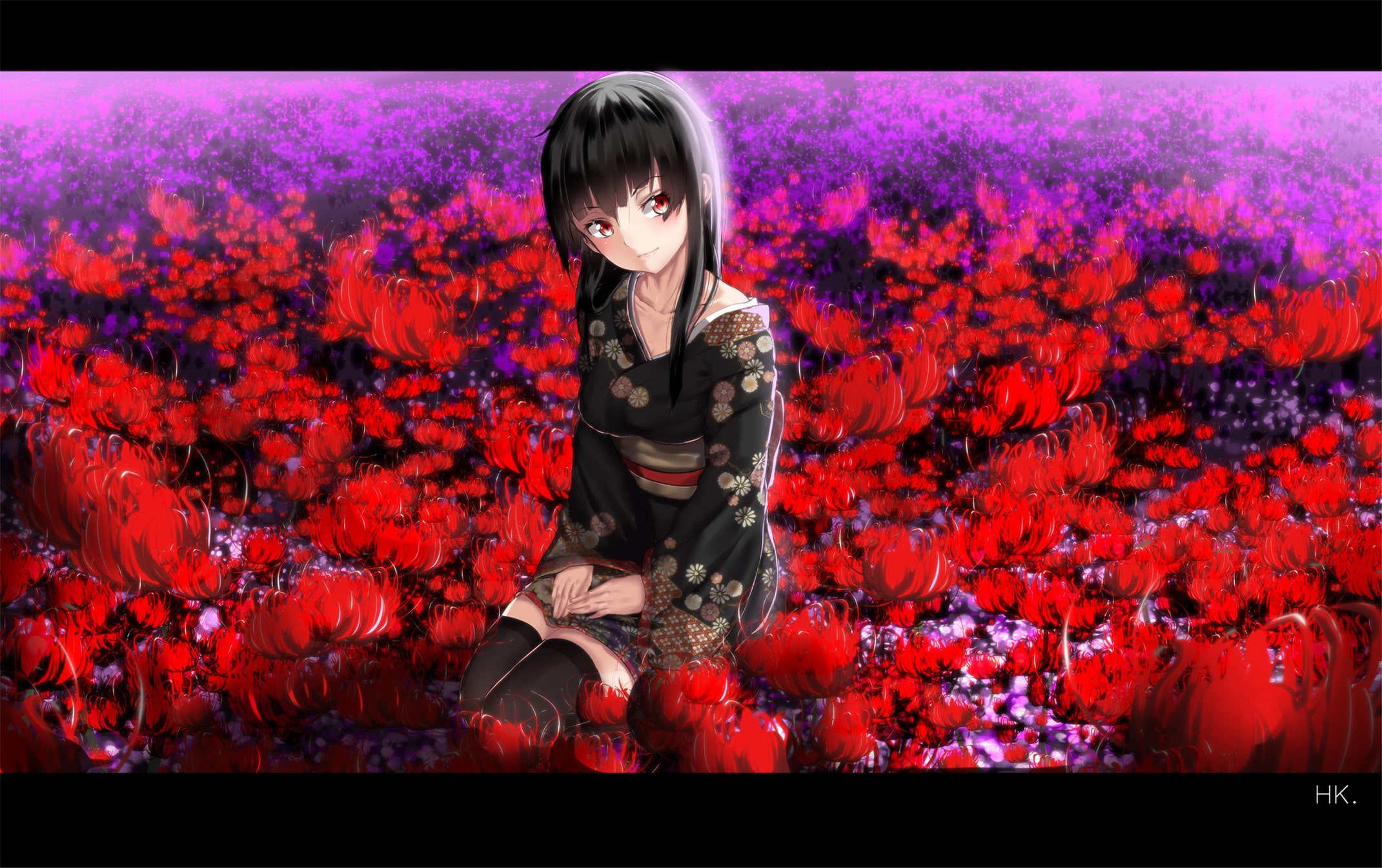 portrait, Enma Ai, front view, 1080P, nature, women, lifestyles, contemplation, young adult, females, Jigoku Shoujo, flowering plant, looking at camera, HD Wallpaper