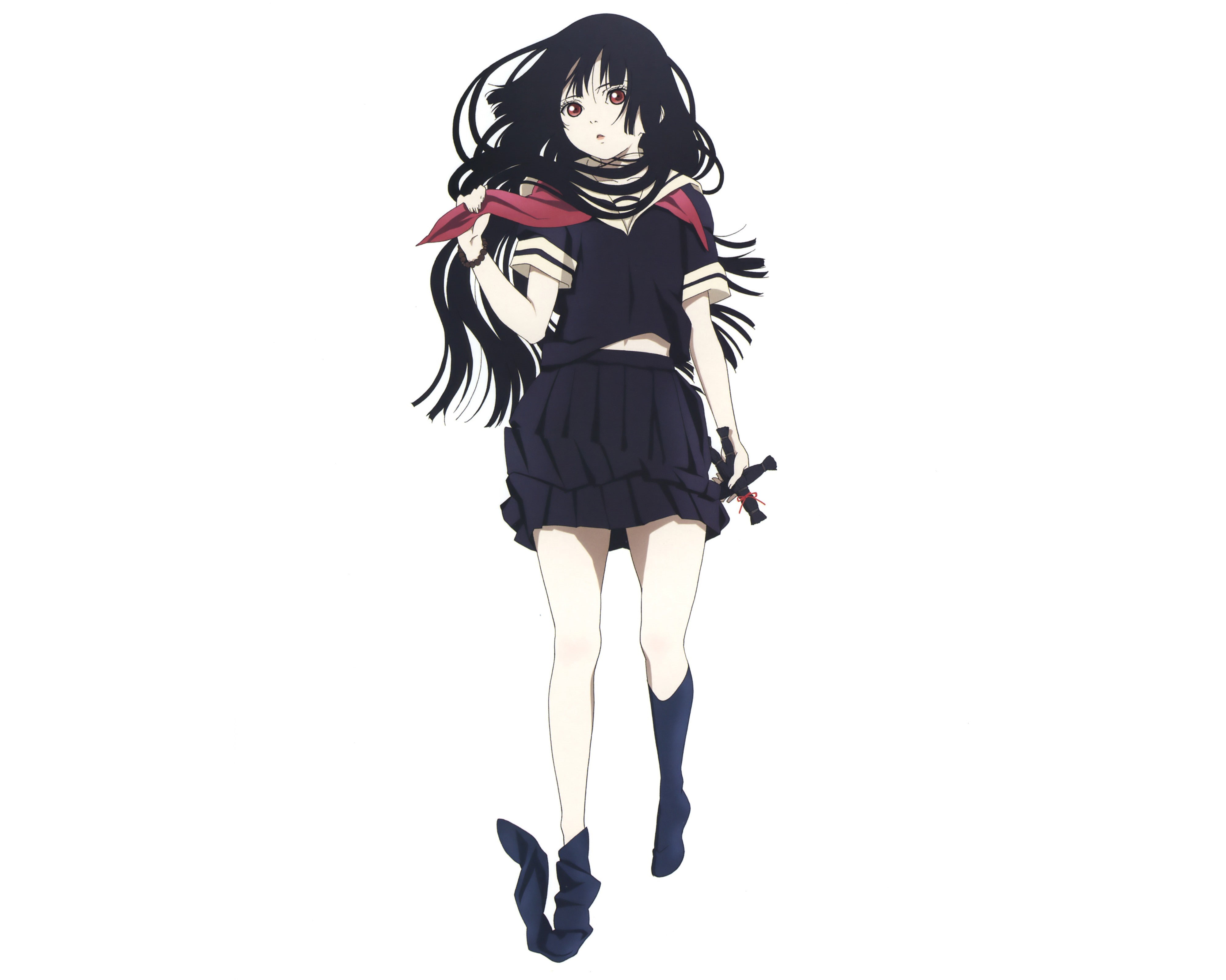 full length, leisure activity, Jigoku Shoujo, one person, digital composite, women, indoors, black color, females, lifestyles, white background, anime girls, HD Wallpaper