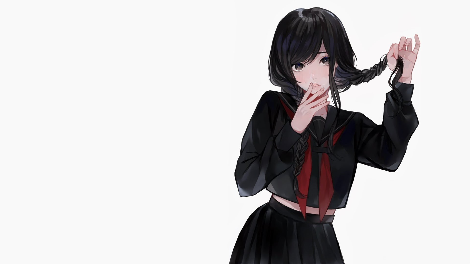 sailor uniform, manga, Black clothes, 1080P, anime, black hair, white background, anime girls, white, HD Wallpaper