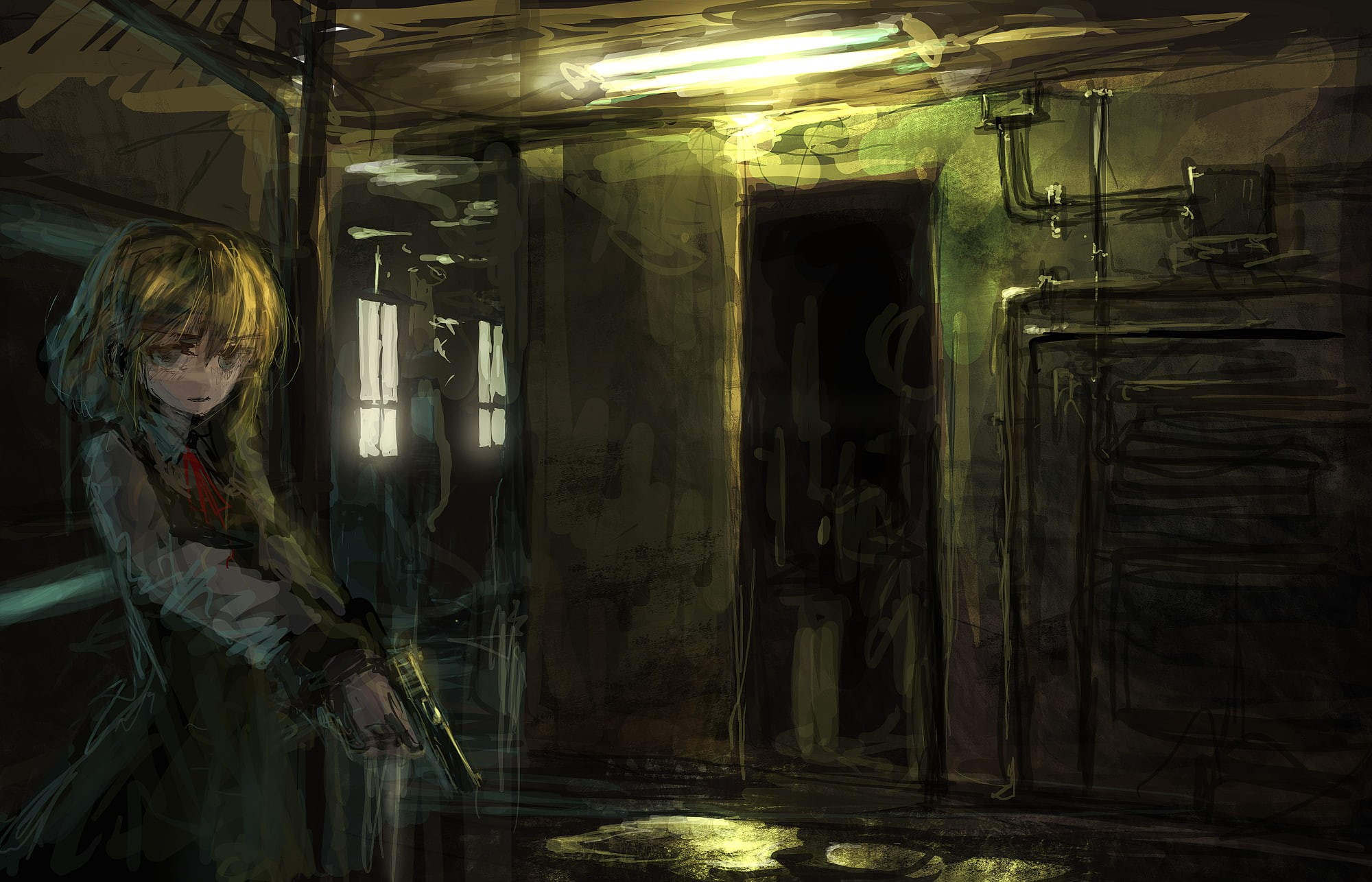 1080P, girls with guns, original characters, THE-LM7, anime girls, factories, HD Wallpaper