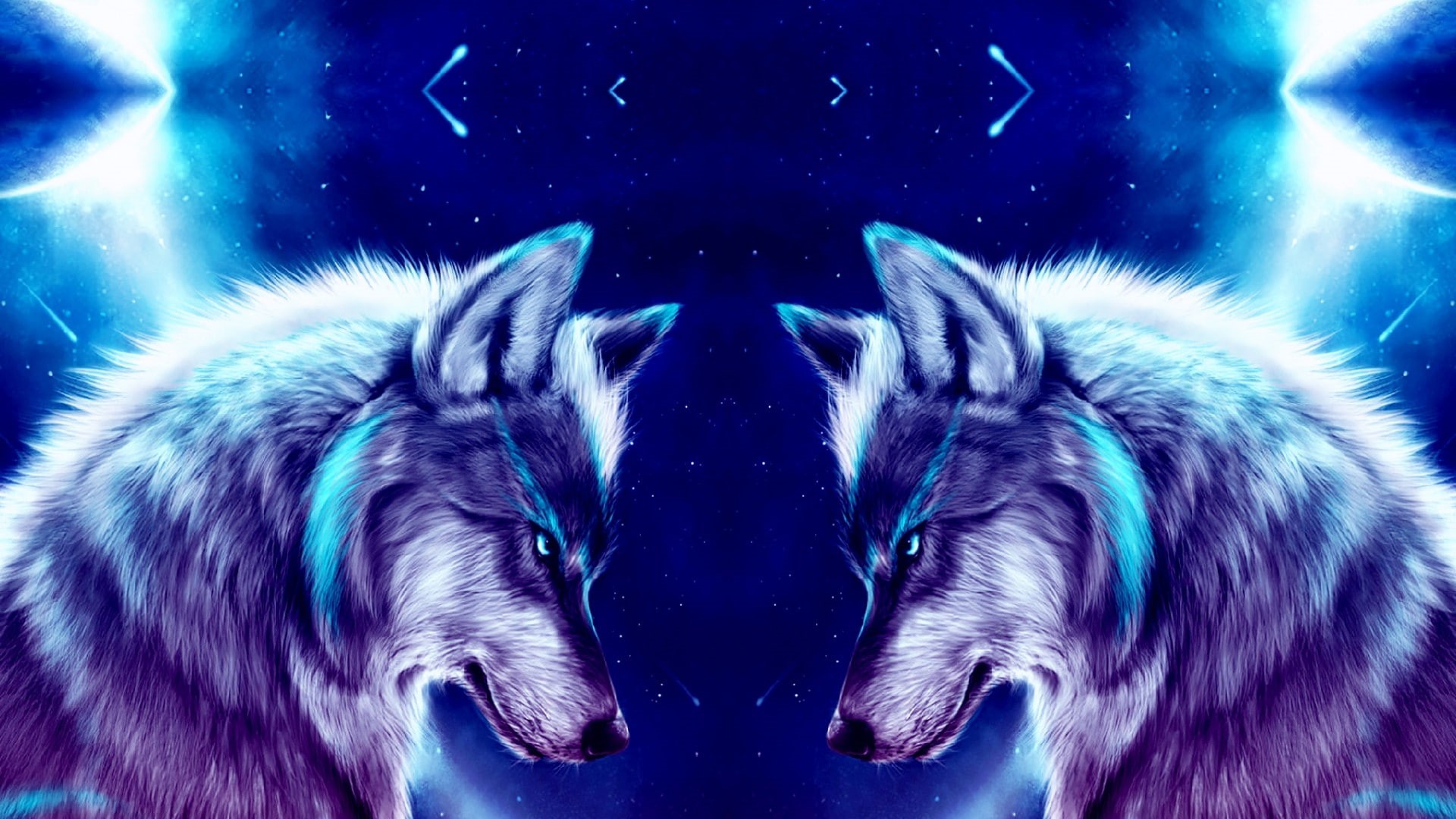 art, animals, 1080P, wolves, space, digital art, wolf, night, HD Wallpaper