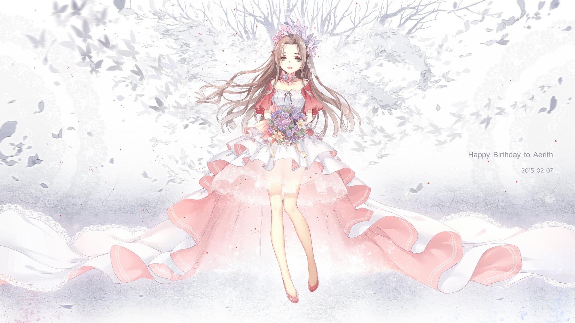 fashion, Aerith Gainsborough, leisure activity, young adult, 1080P, beautiful woman, lifestyles, anime girls, hair, adult, digital composite, snow, young women, HD Wallpaper