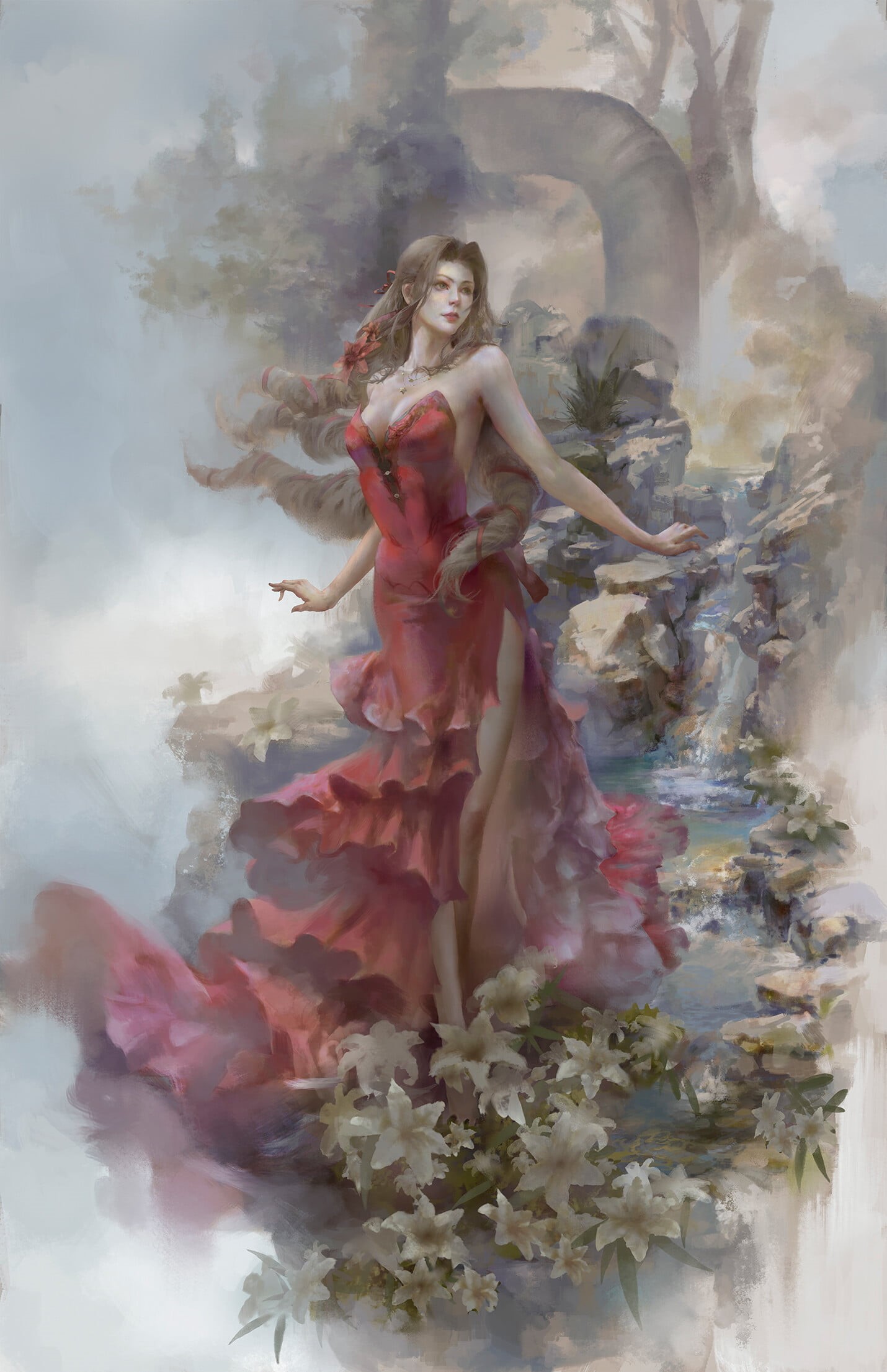 fantasy girl, fantasy art, 1080P, Aerith Gainsborough, Final Fantasy VII, video game art, video games, Phone HD Wallpaper