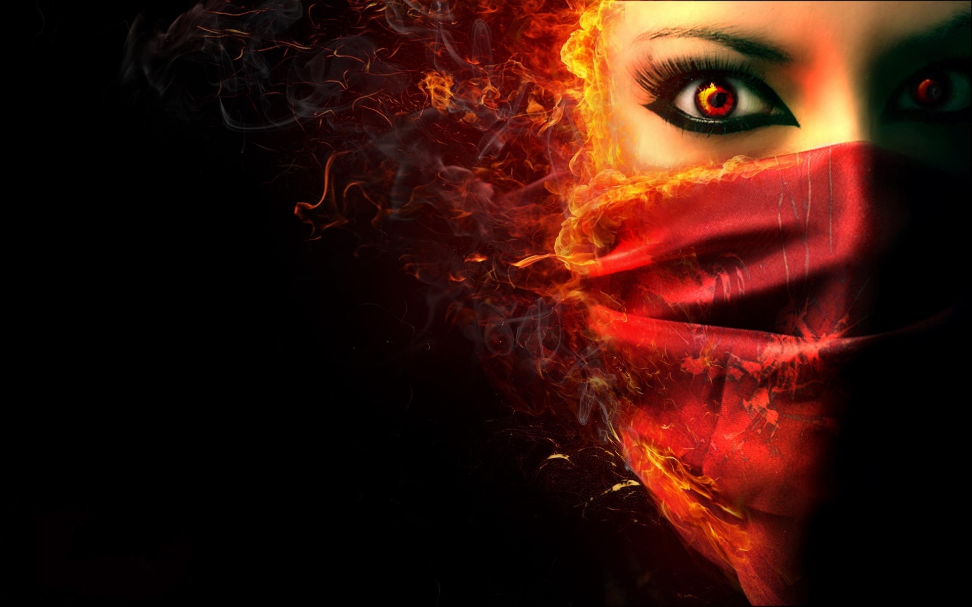 flame, digital, face, demon, evil, fantasy, woman, red, 1080P, horror, cover, women, dark, HD Wallpaper