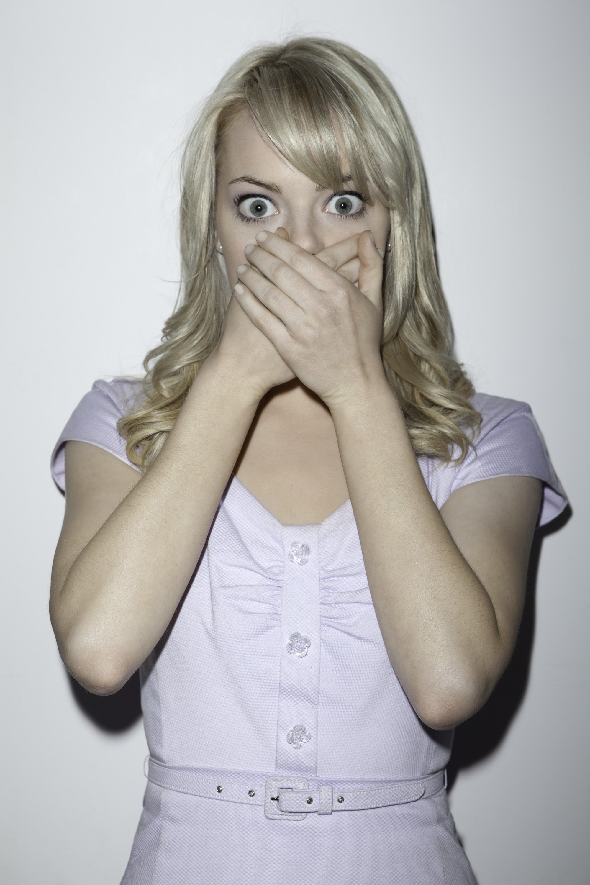 face, women, adult, studio shot, eyes, white background, body part, obscured face, blond hair, one person, hair, 2K, actress, looking at camera, uncertainty, Phone HD Wallpaper