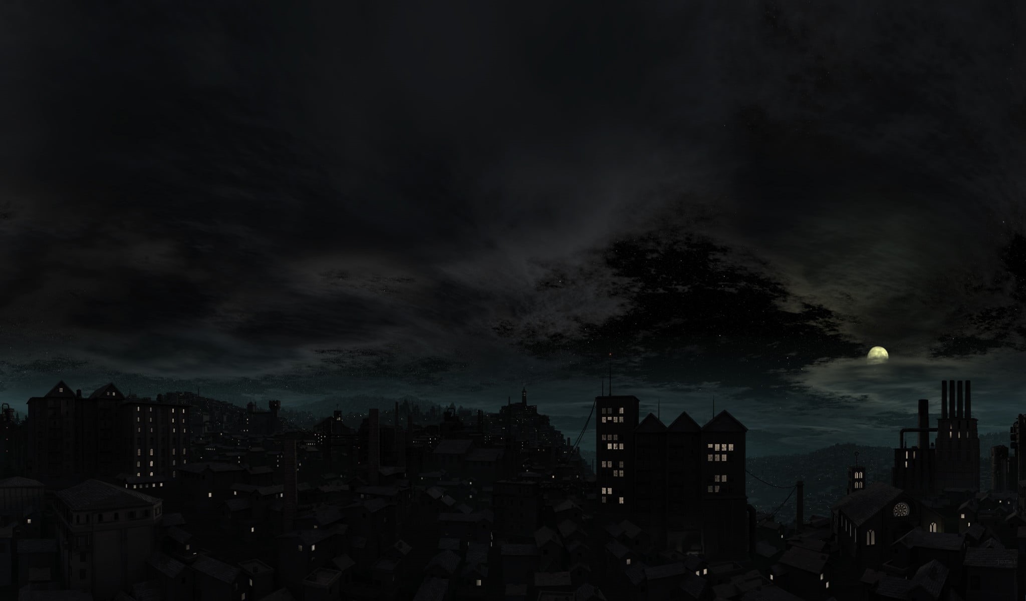 building, residential district, white, black, electronic, Moon, power in nature, ominous, skyscraper, storm, cloud - sky, beauty in nature, built structure, HD Wallpaper