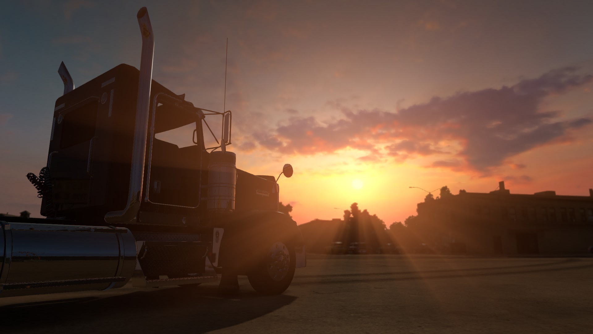 lens flare, mode of transportation, land vehicle, construction equipment, orange color, sun, architecture, sky, sunset, 1080P, road, cloud - sky, nature, HD Wallpaper
