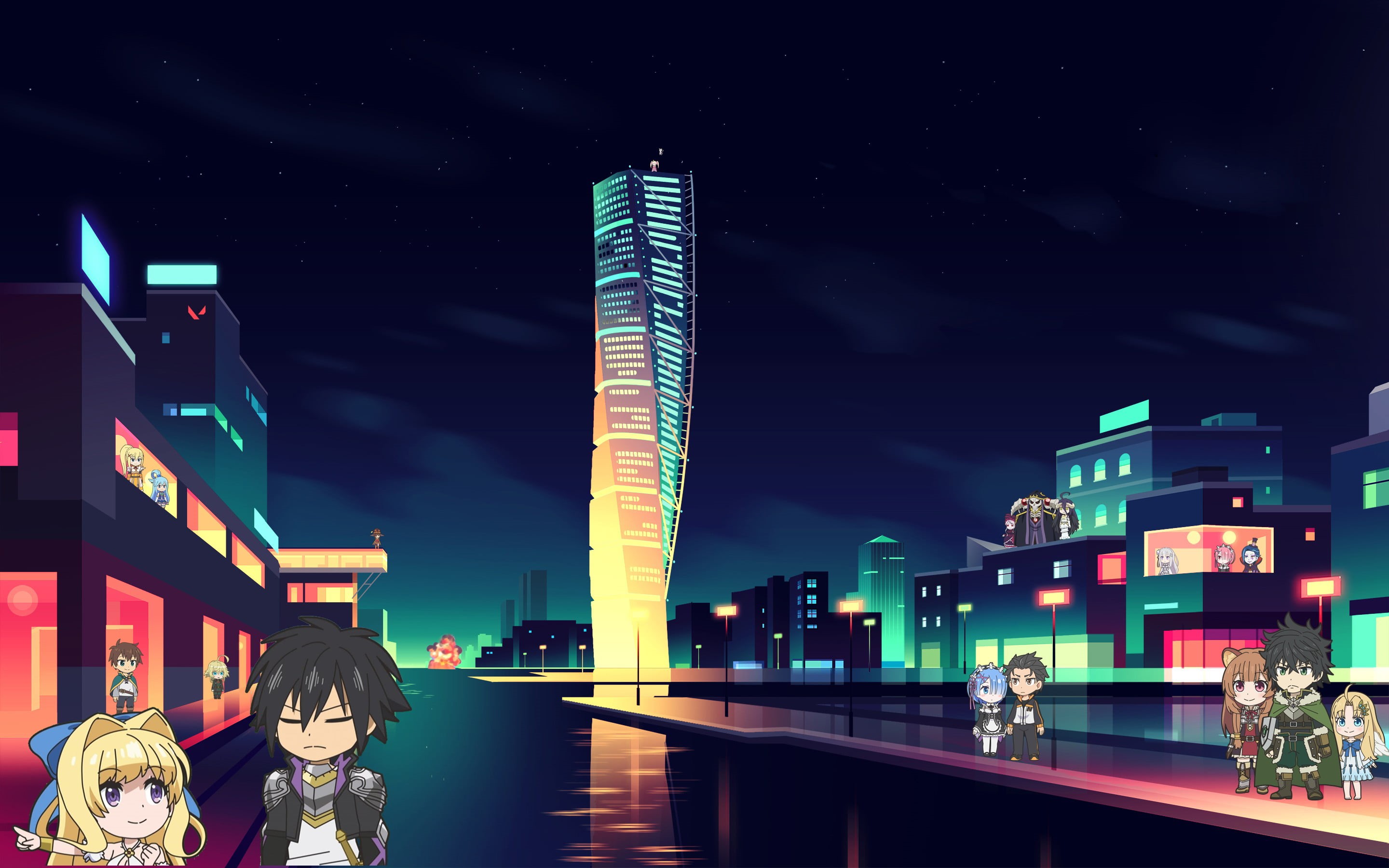 architecture, 2K, Valorant, Isekai Quartet, neon lights, HD Wallpaper
