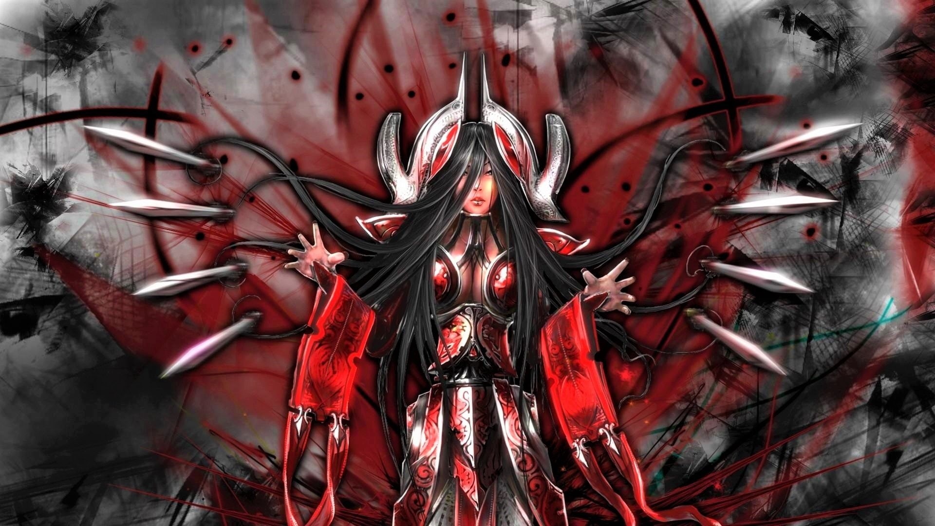 Armor, Woman Warrior, Video Game, Blood, Demon, Spikes, Woman, Horns, 1080P, Dark, League Of Legends, Irelia (League Of Legends), HD Wallpaper