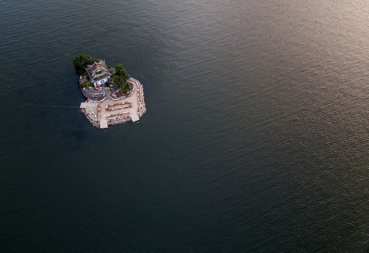 sea, tranquility, aerial view, no people, island, transportation, China, beauty in nature, outdoors, 720P, water, high angle view, scenics - nature, Asian architecture, HD Wallpaper