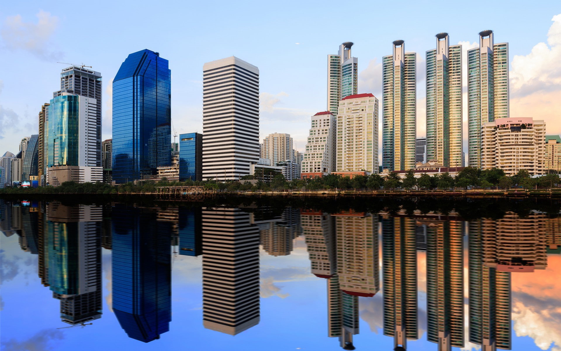 1080P, Buildings, river, Bangkok, Thailand, reflection, city, HD Wallpaper