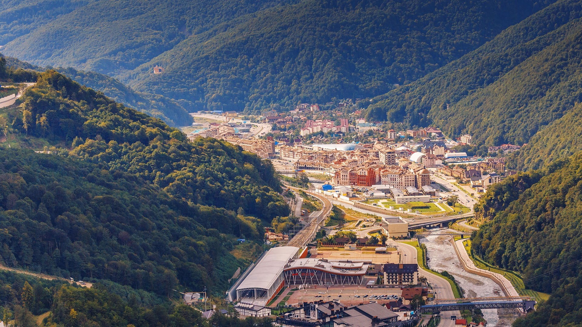 mountains, Sochi, resort, 1080P, railway, Russia, town, HD Wallpaper