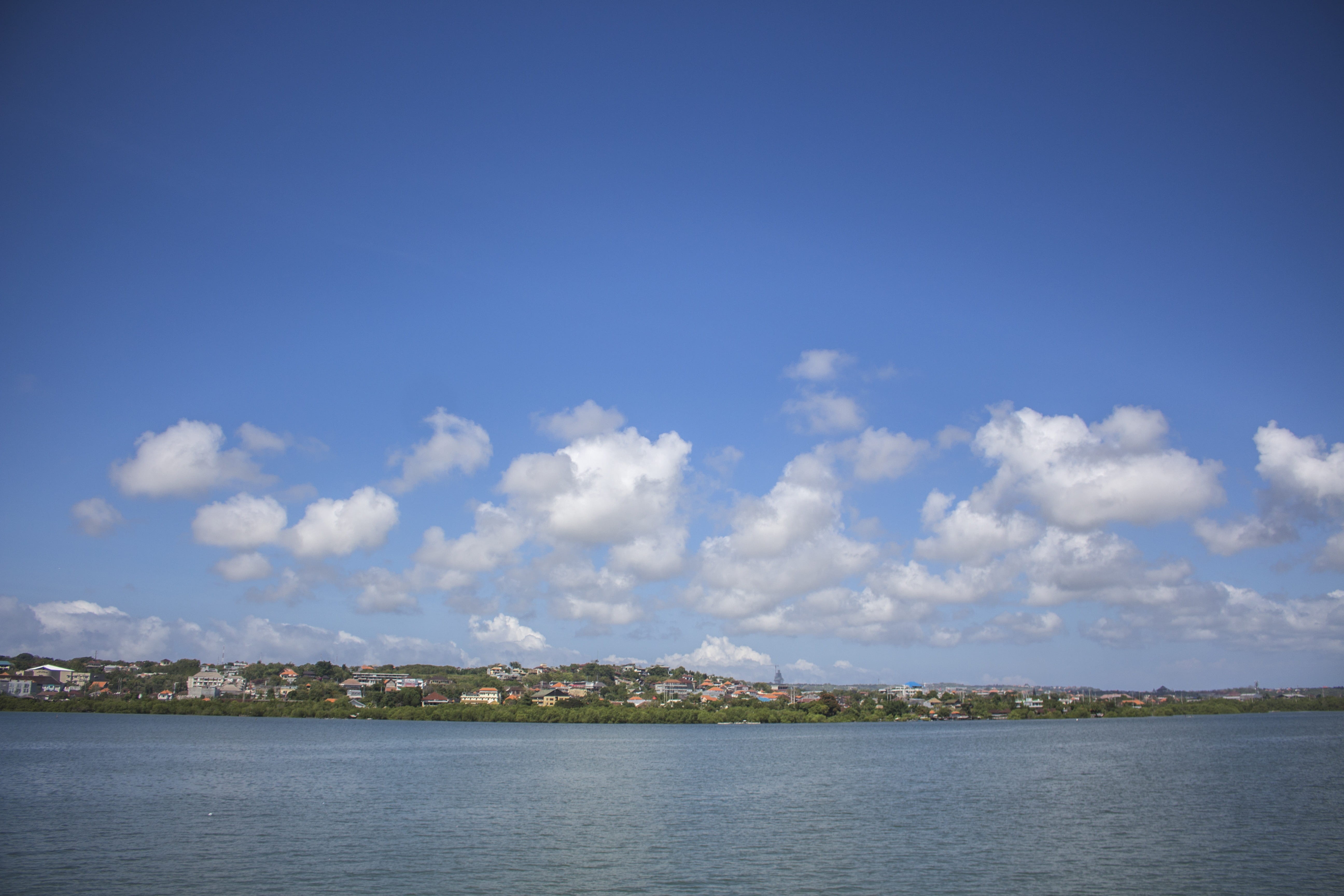 nature, scenics - nature, Coast, lake, Bali, no people, water, City, landscape, non-urban scene, waterfront, Jimbaran, cloudiness, sea, weather, view into land, HD Wallpaper