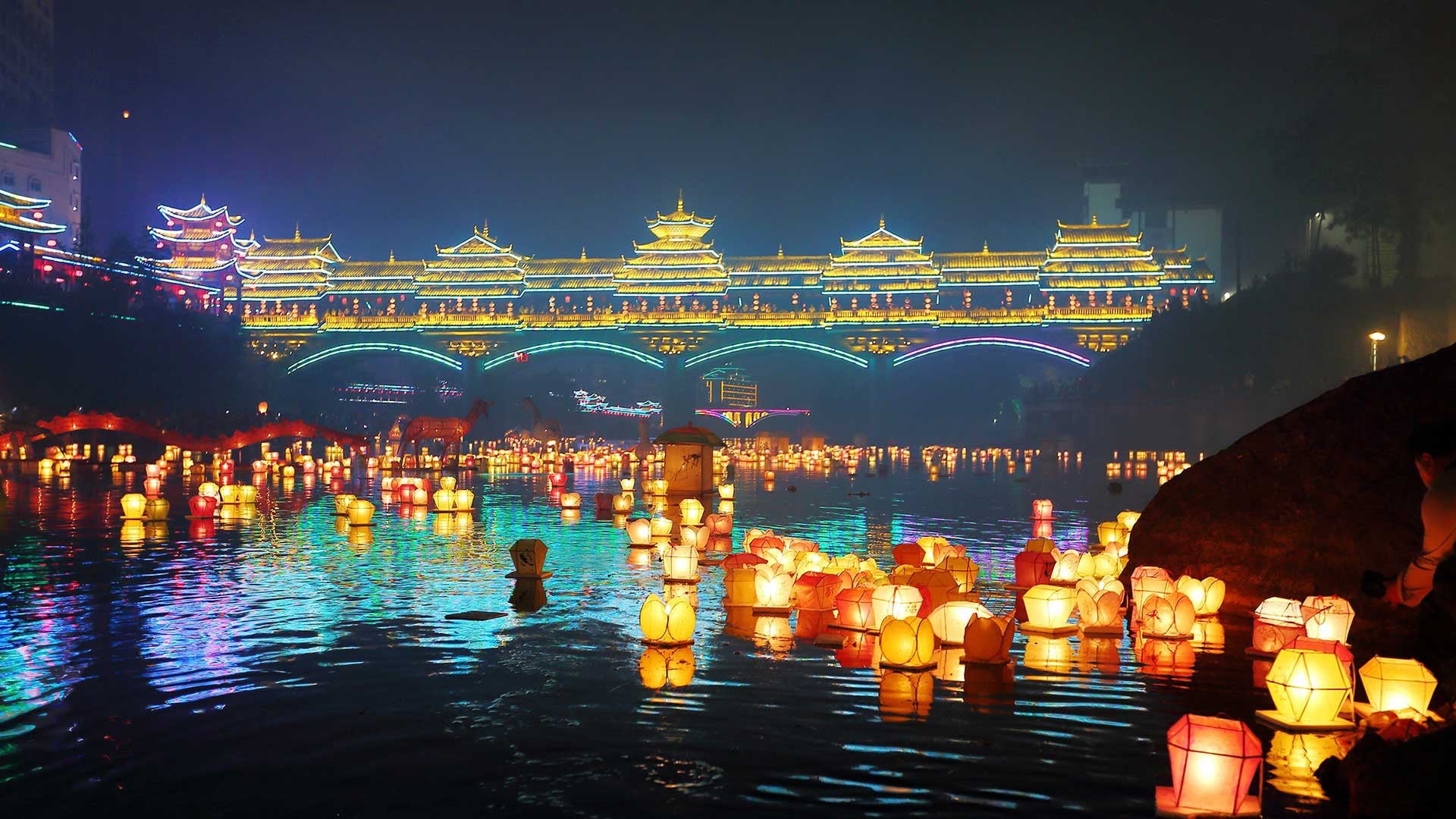 Guangxi, The mid-autumn festival, 1080P, China, lanterns, HD Wallpaper