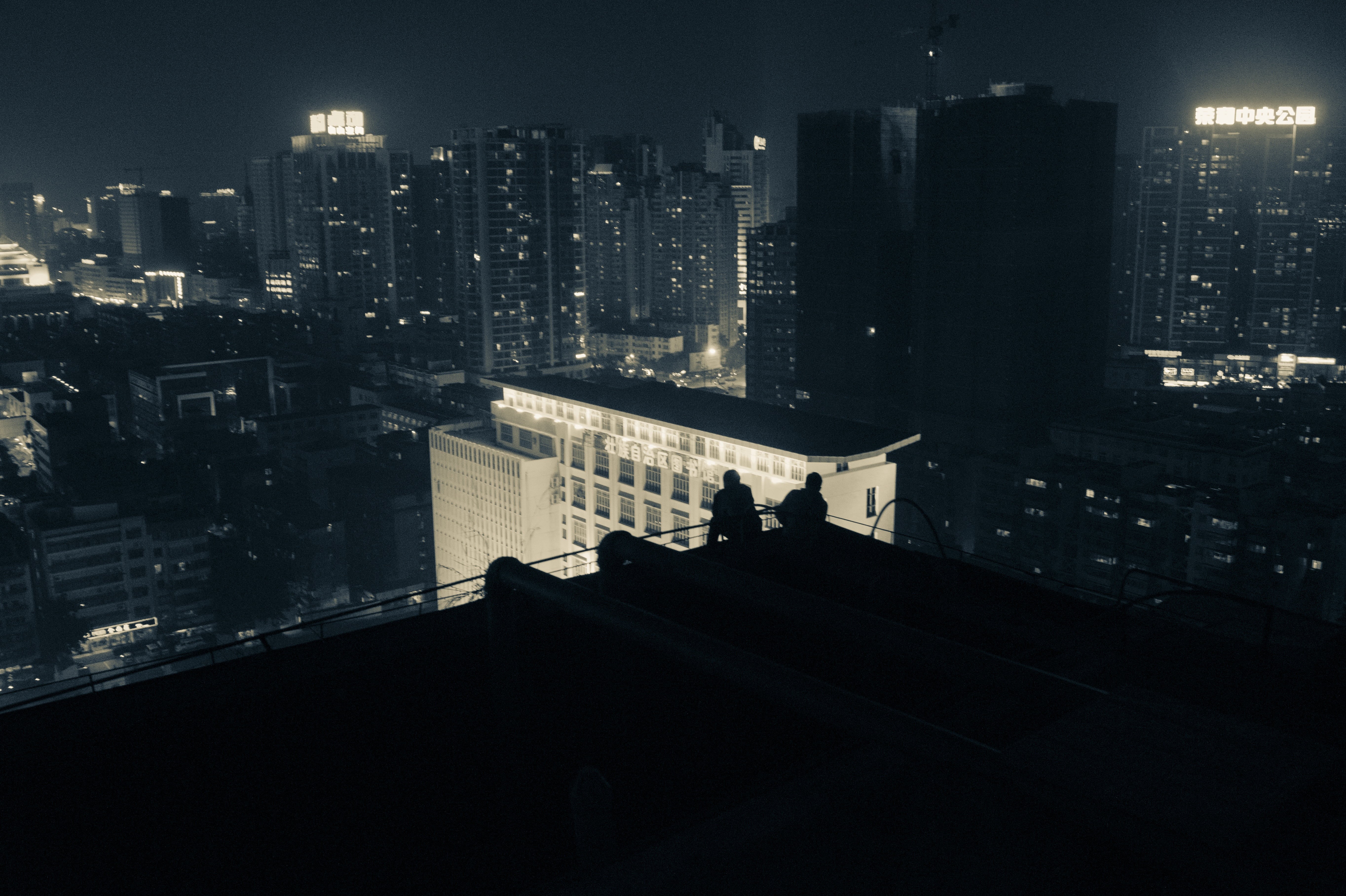 white, illuminated, building exterior, black, residential district, nanning, buildings, transportation, 5K, city life, the rooftop, building, portrait, HD Wallpaper