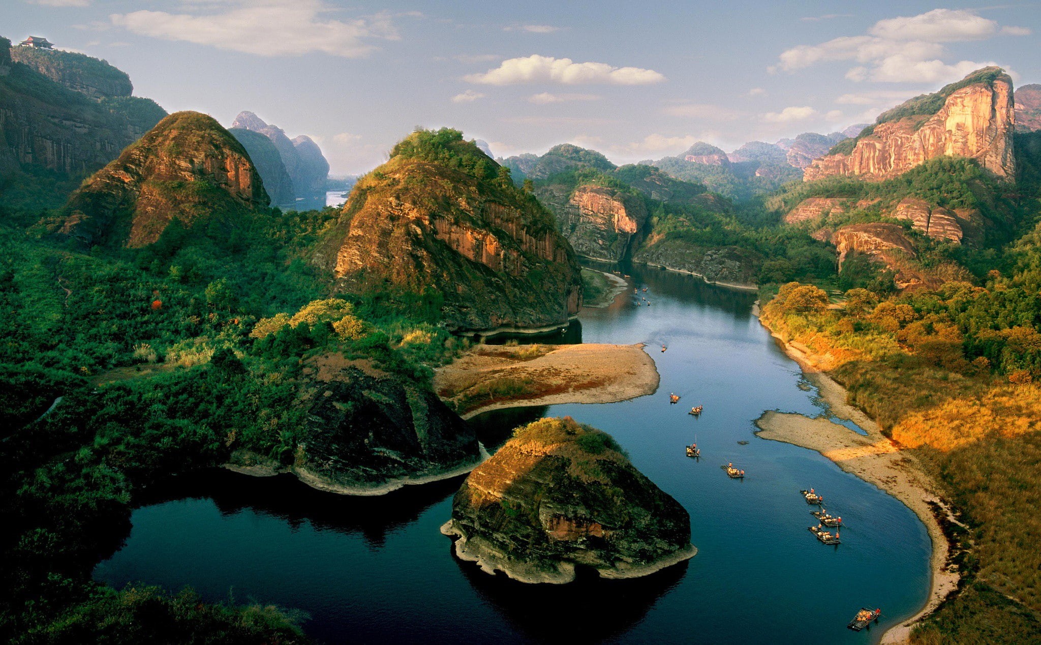 landscape, river, Mount Longhu, nature, 1080P, China, mountains, HD Wallpaper