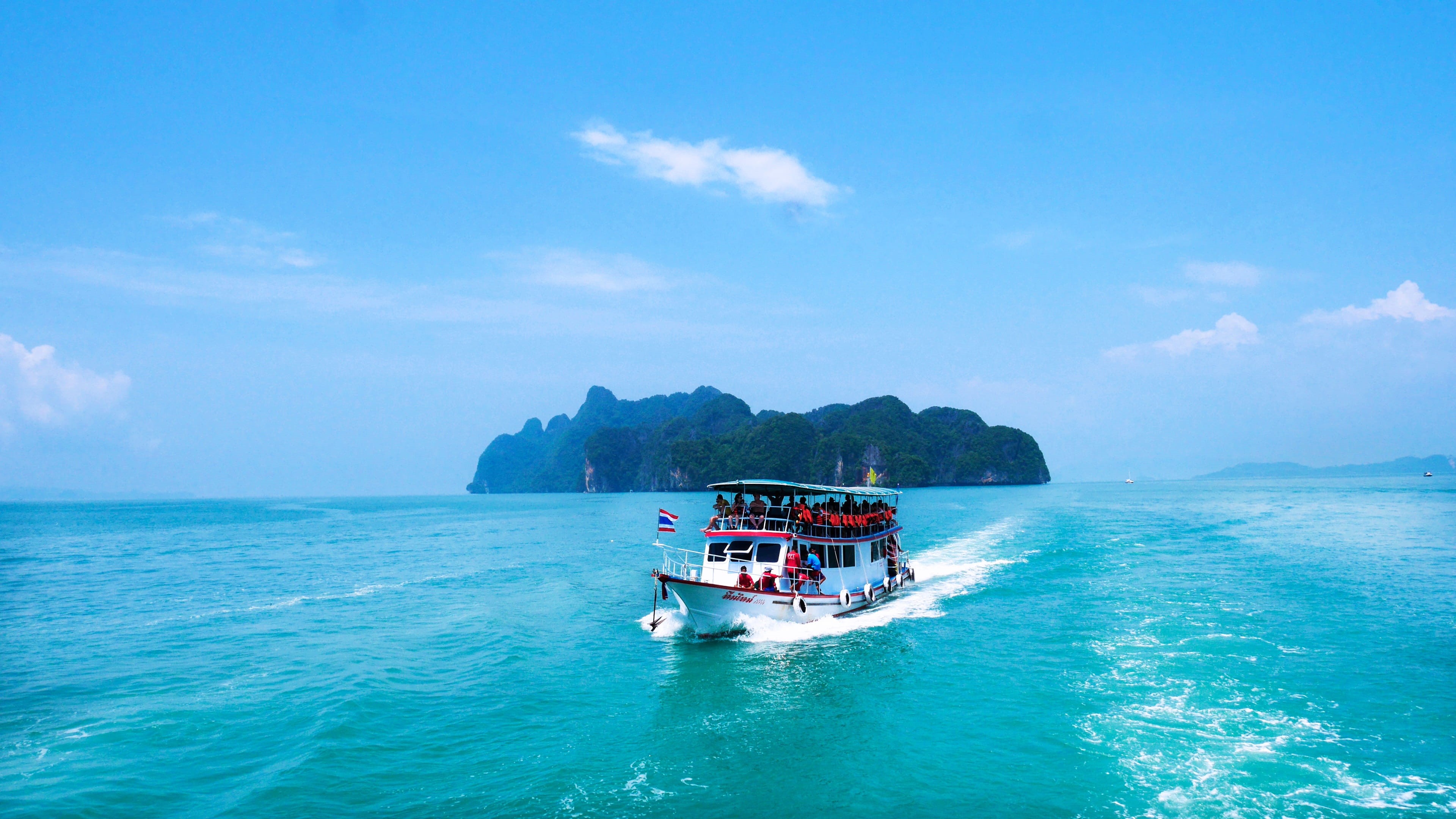 nautical Vessel, large, steel, landscape, body of water, summer, tourist, land, holiday, scenics, travel Destinations, tropical Climate, asia, thailand, HD Wallpaper
