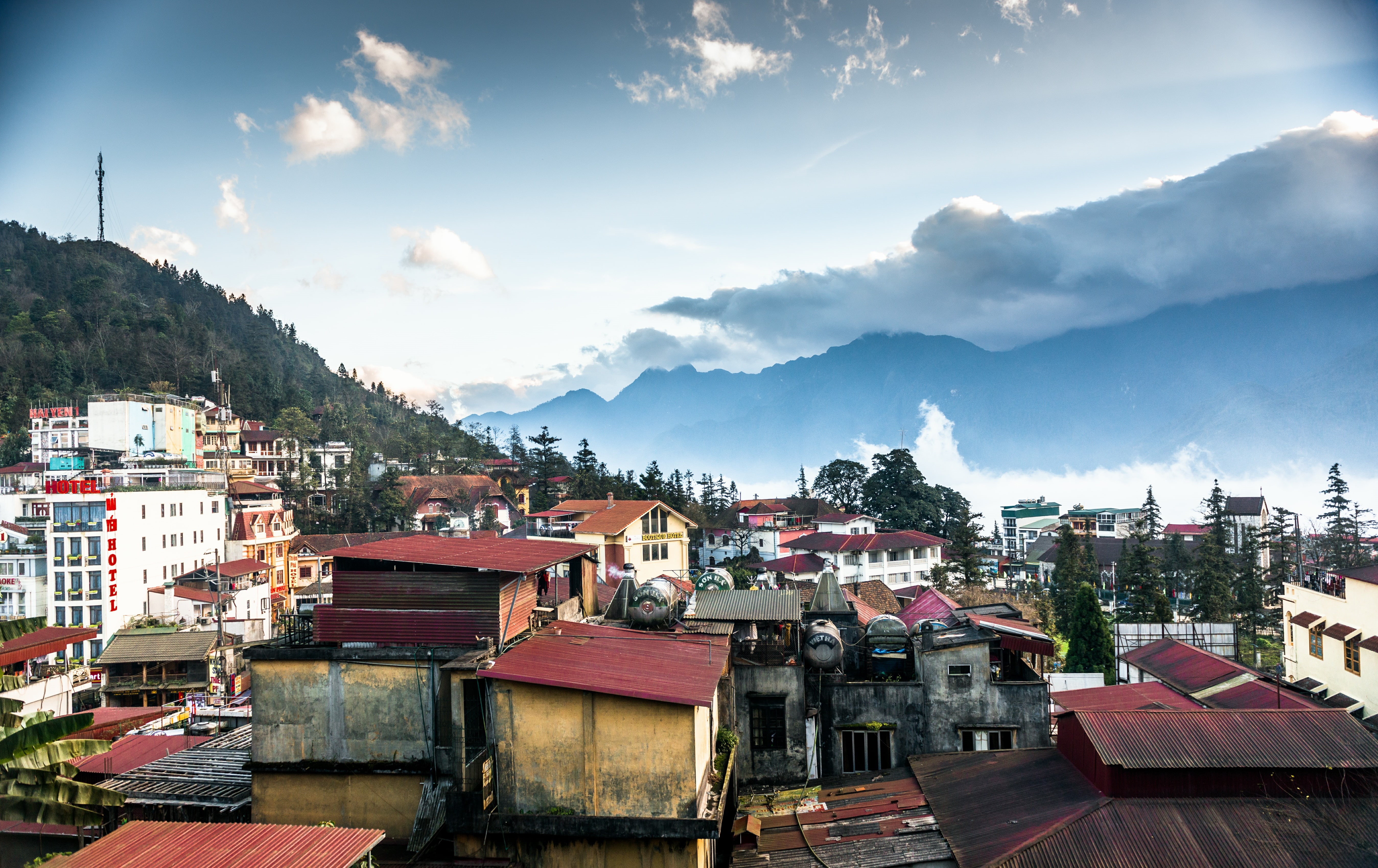 5K, Sa Pa, Sapa, Vietnam, Panorama, The city, Mountains, Town, HD Wallpaper