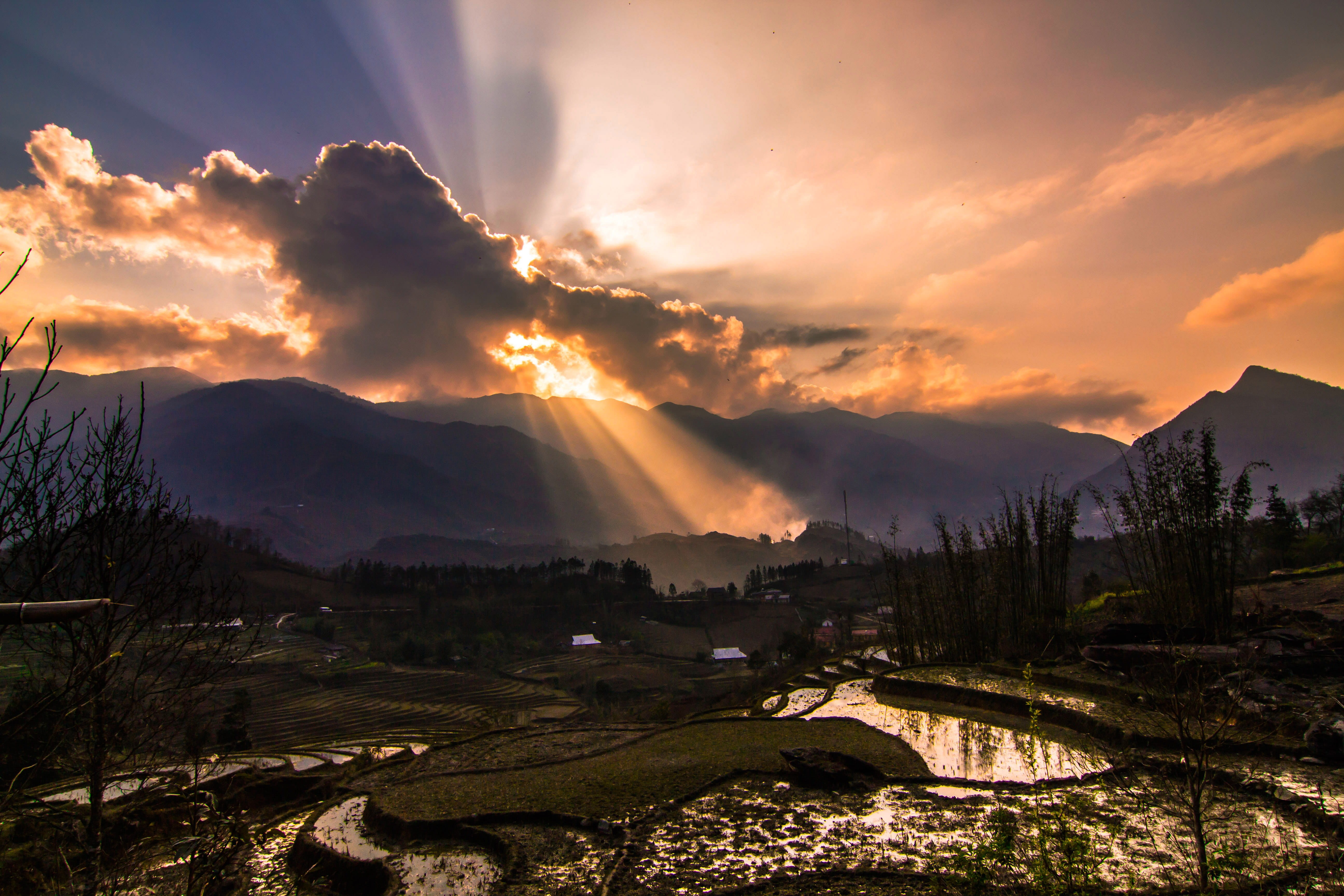 plant, sky, sundown, god, tranquility, no people, environment, sunset, vietnam, mountain range, beauty in nature, tree, scenics - nature, mountain, rice, HD Wallpaper
